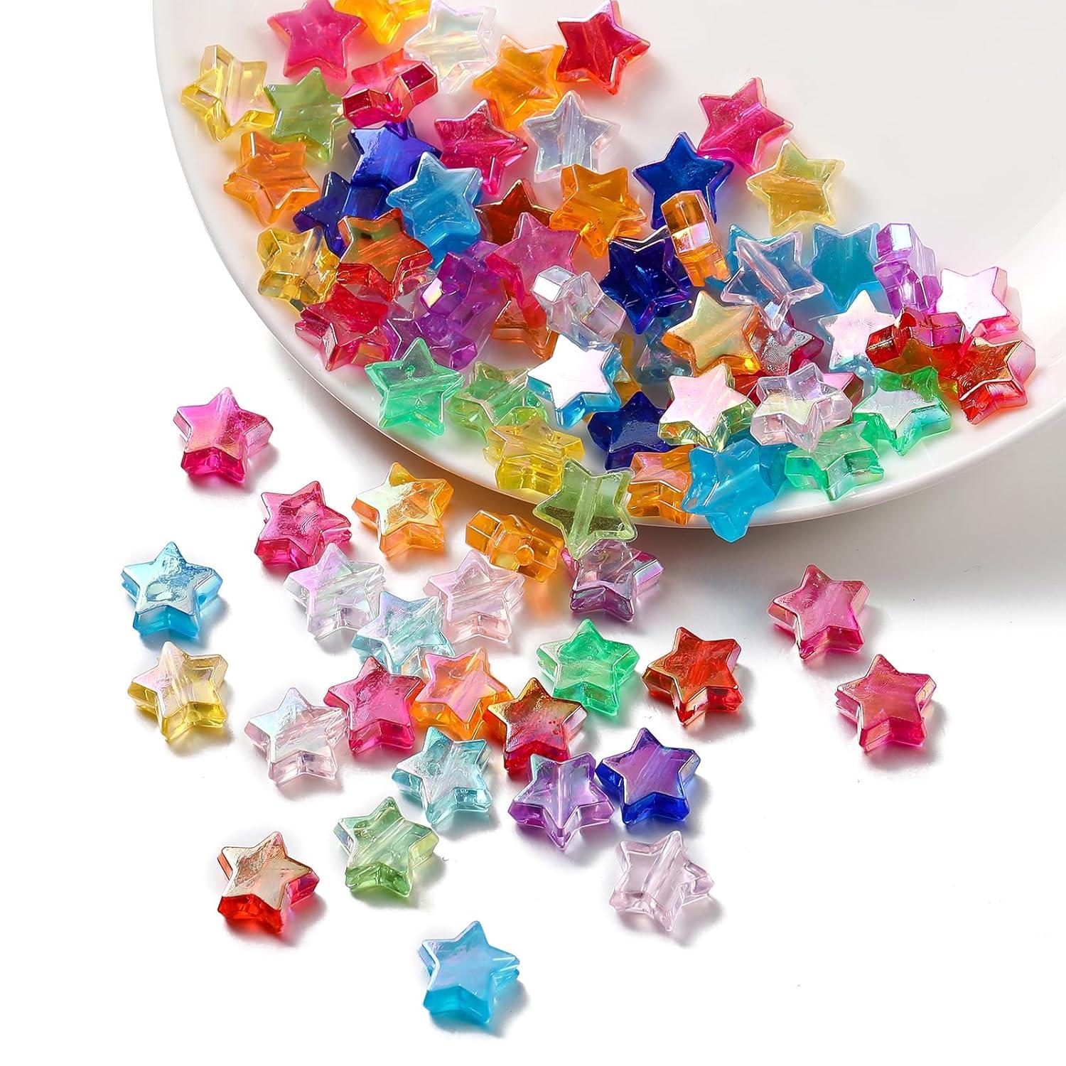 St. Kunkka 600 Pcs Acrylic Star Beads for Jewelry Making Craft DIY - 12 Mixed Colors, Clear Acrylic AB Colors Star Spacer Beads for DIY Bracelet, Necklace, Earrings