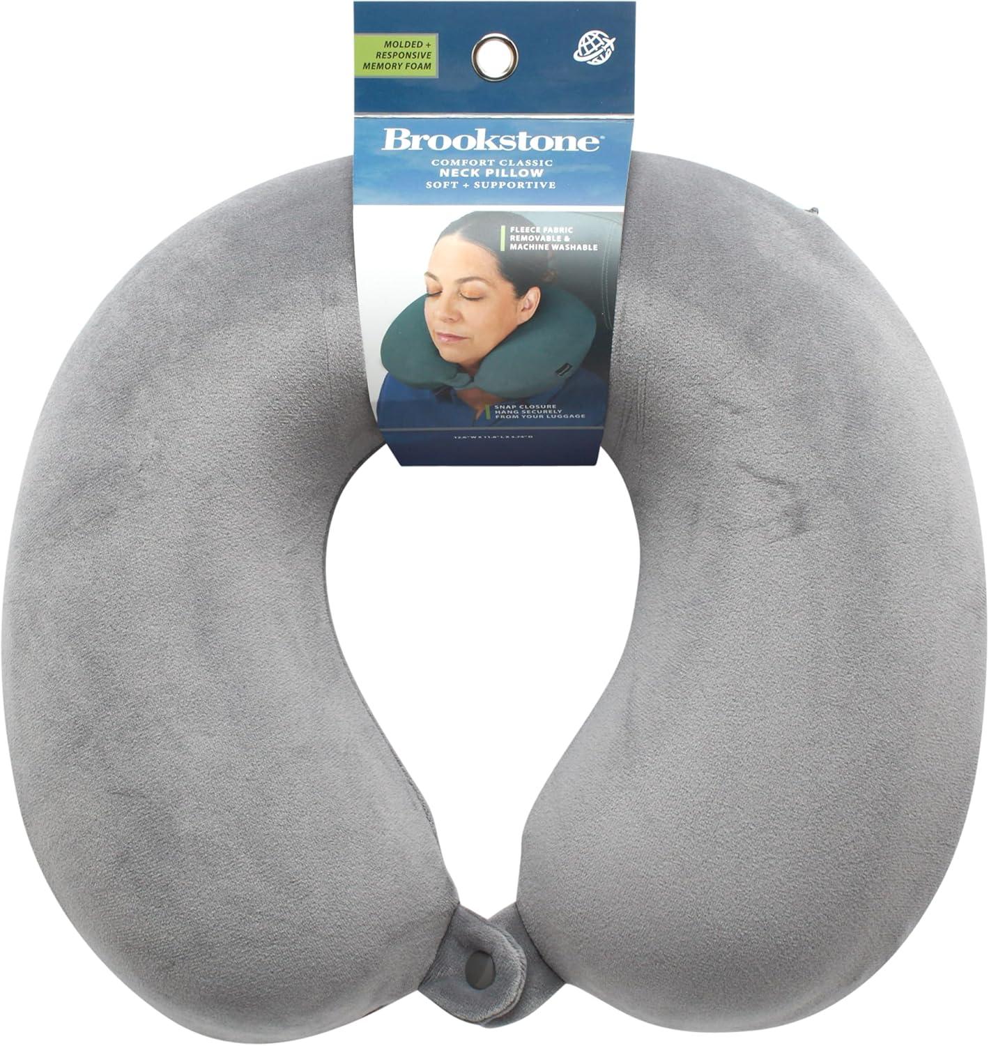 Brookstone Memory Foam Travel Neck Pillow for Vacations, Airplanes, Trains, Buses, and Cars