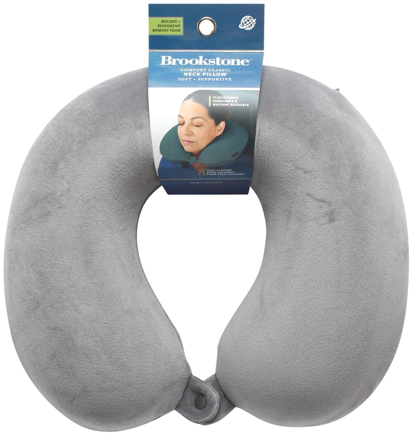 Brookstone Memory Foam Travel Neck Pillow for Vacations, Airplanes, Trains, Buses, and Cars