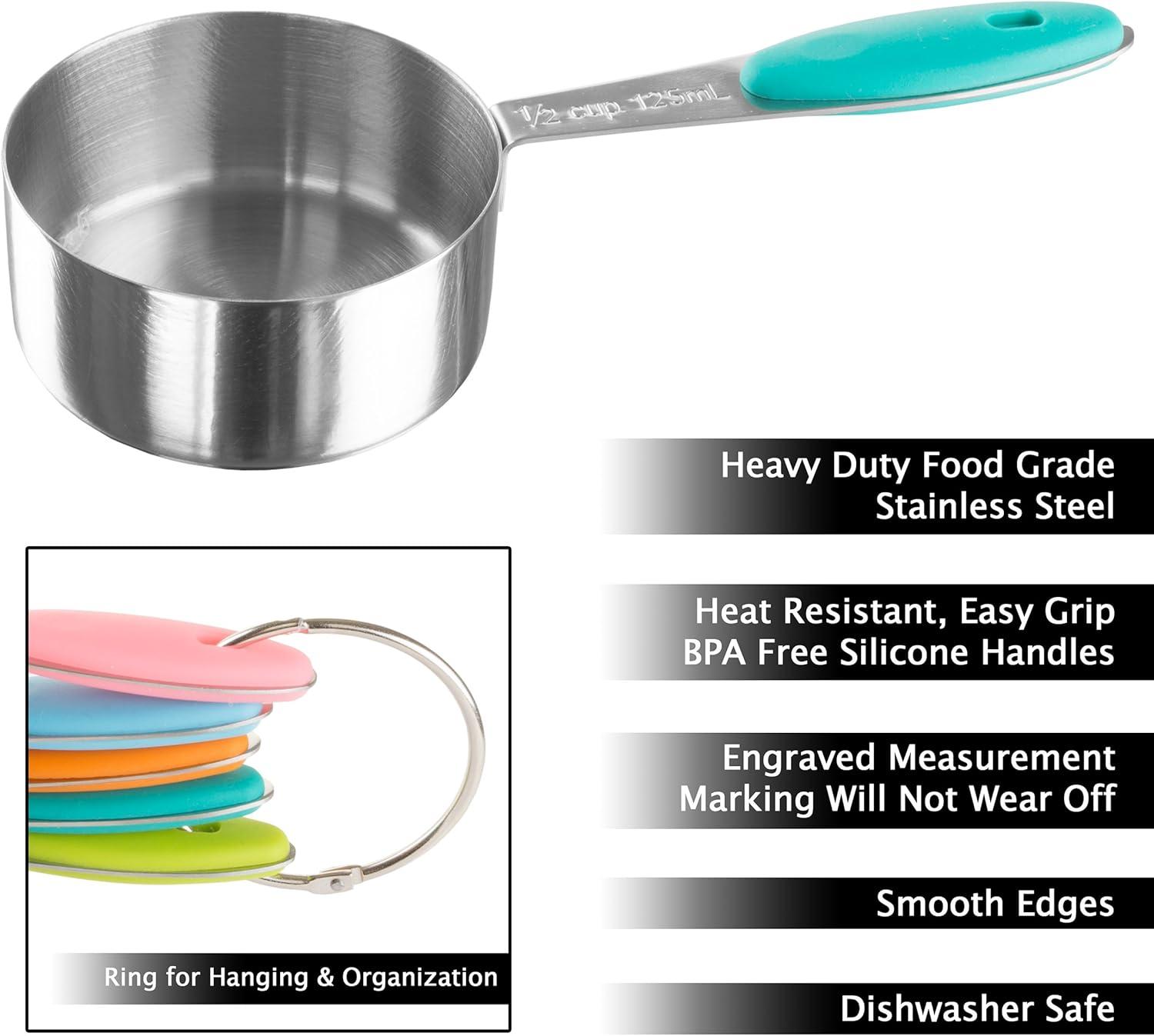 Classic Cuisine 5-Piece Measuring Cups Set with Colored Silicone Handles