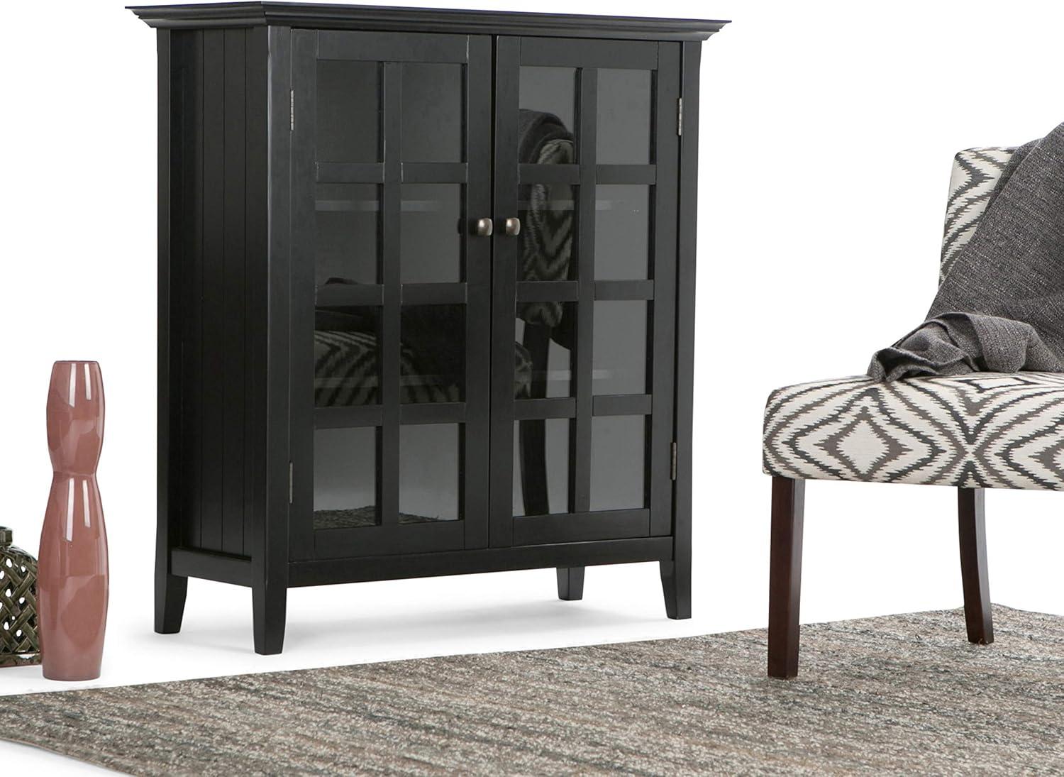 Simpli Home Acadian Solid Wood Shelf Storage Cabinet with Glass Doors and Adjustable Shelves