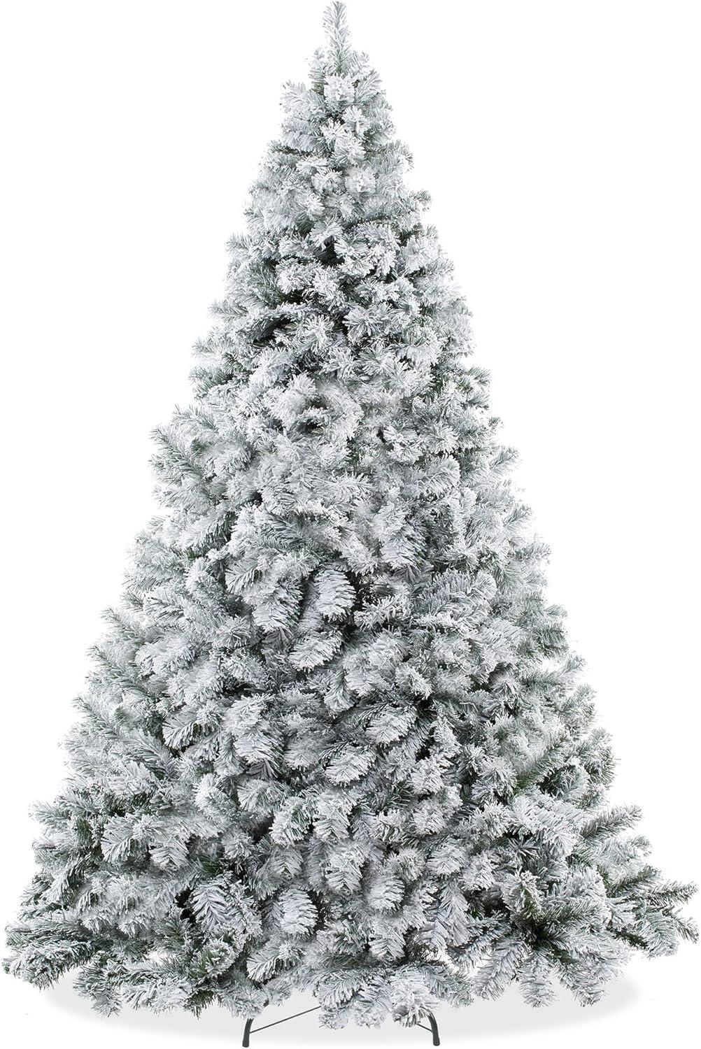 Casafield Realistic Snow-Flocked Pine Artificial Holiday Christmas Tree with Sturdy Metal Stand