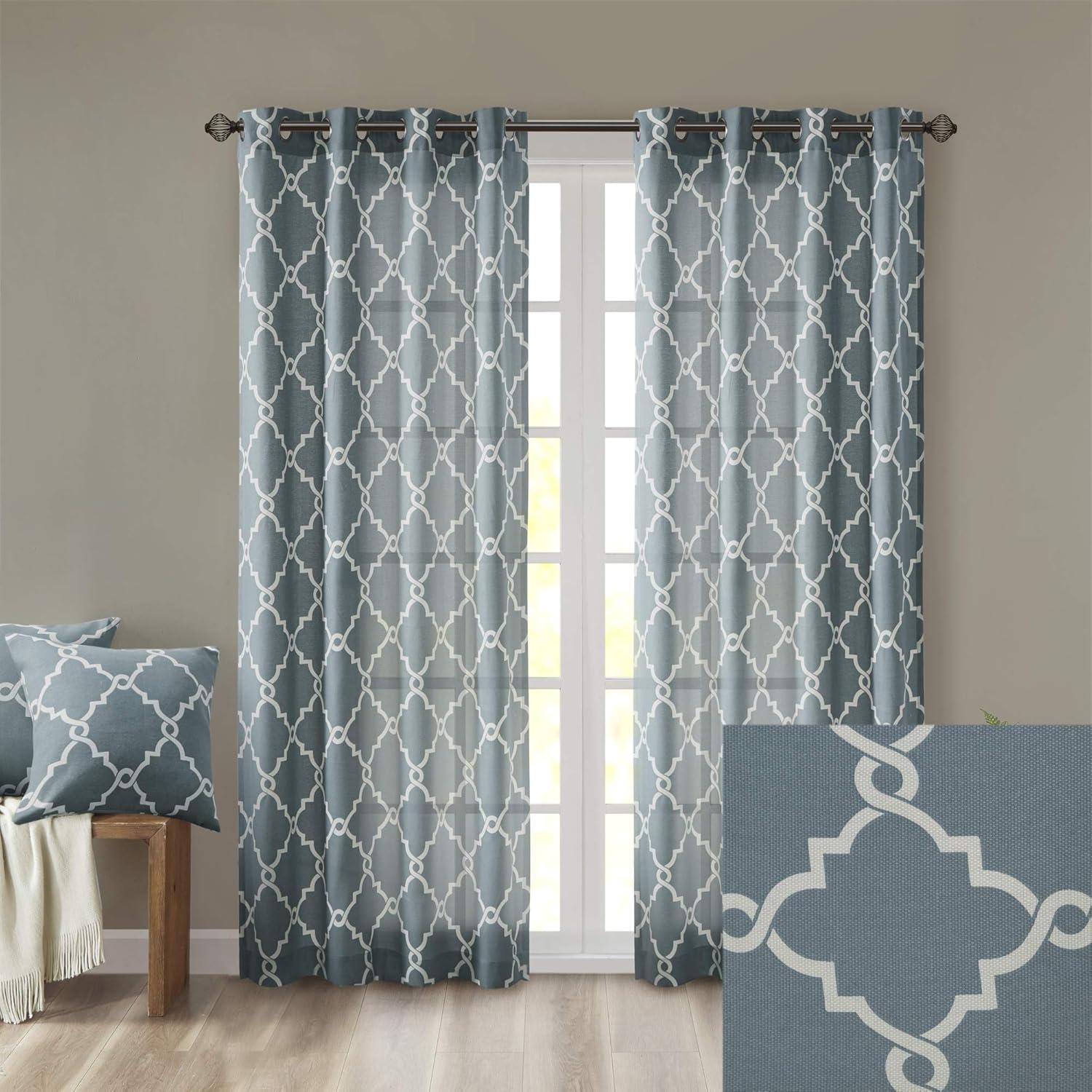 Fretwork Print Grommet Top Window Curtain Panel