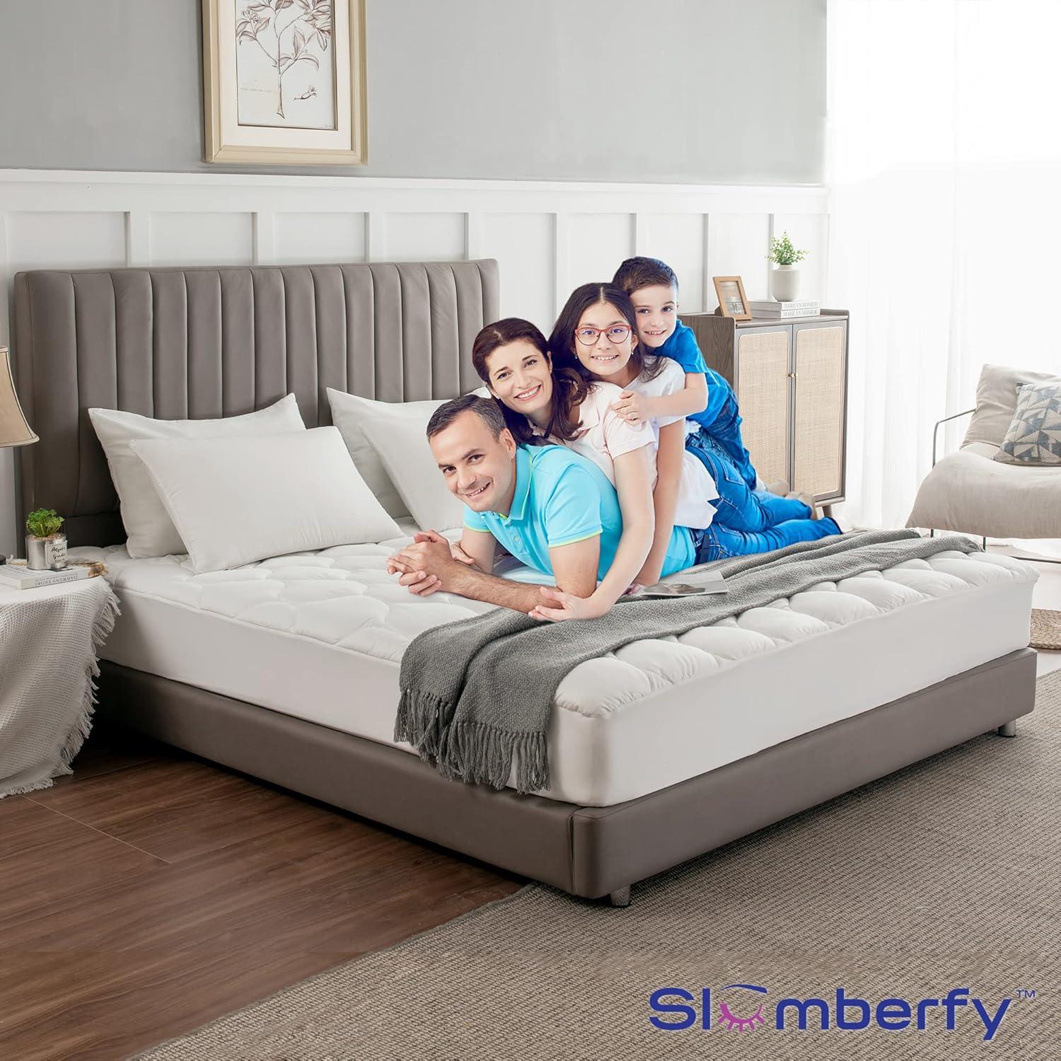 Cal King Size Waterproof Premium Mattress Pad by Slumberfy, Skin-Safe Mattress Pad with Bamboo Topper, All Natural & Breathable Fabric, Quilted, Fitted Bed Cover, Cooling Mattress Topper – 60x80 in.