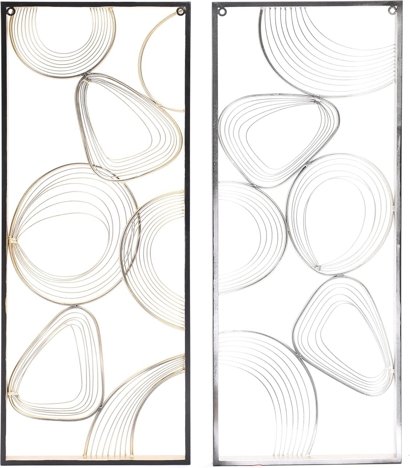 LuxenHome Gold and Silver Abstract Rectangular Metal Wall Decor Living Room Decor Set of 2