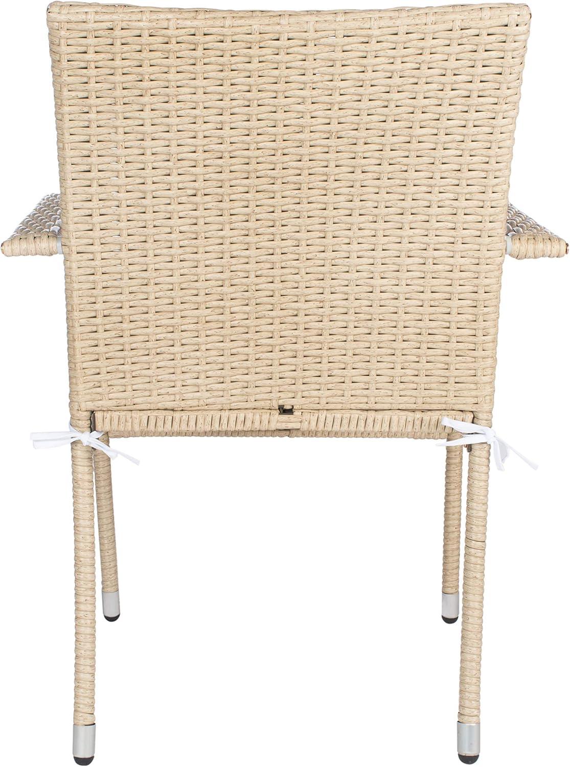 Laina Beige and White Wicker Bistro Set with Cushions