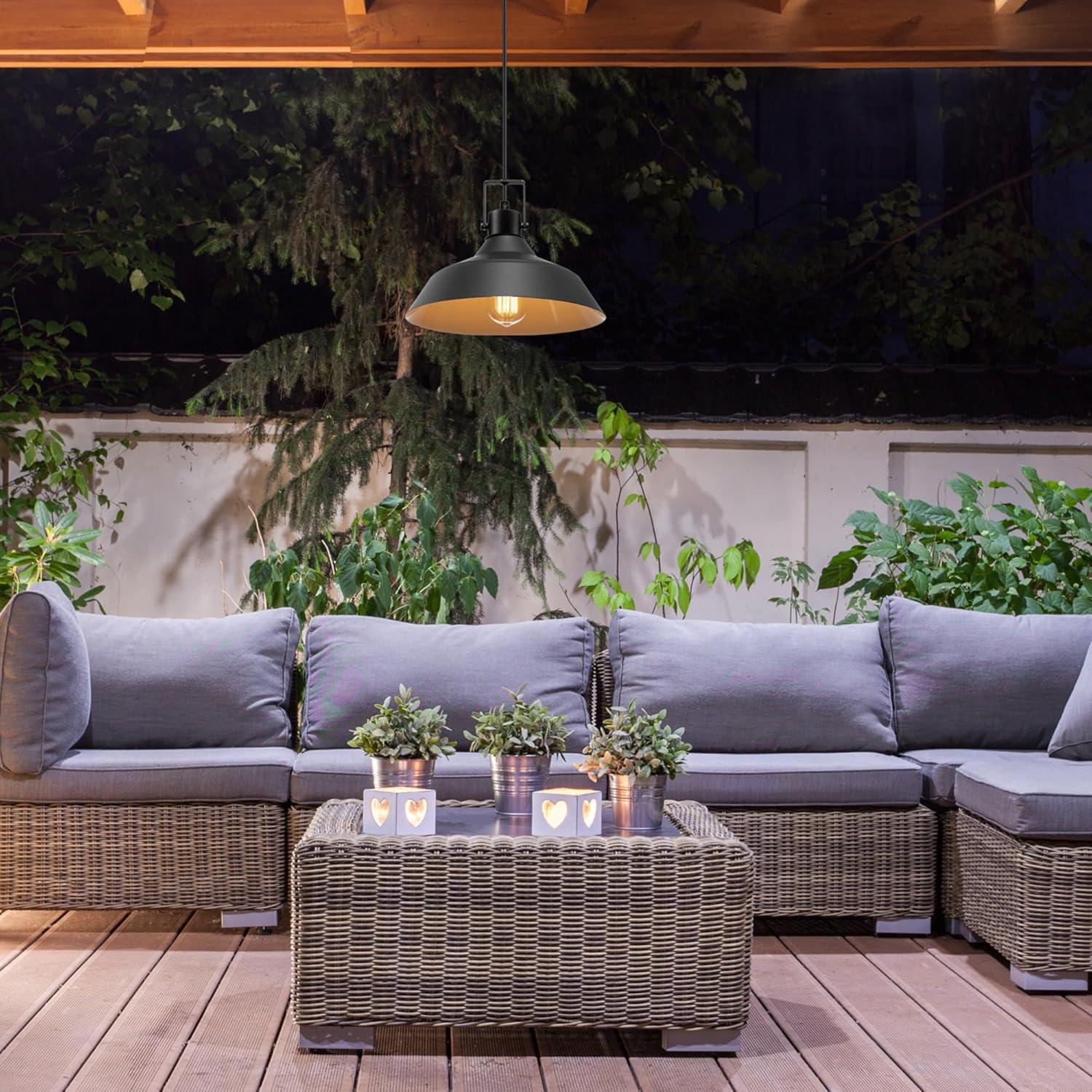 1-Light Matte Black Outdoor Indoor Pendant Lighting with Textured Socket