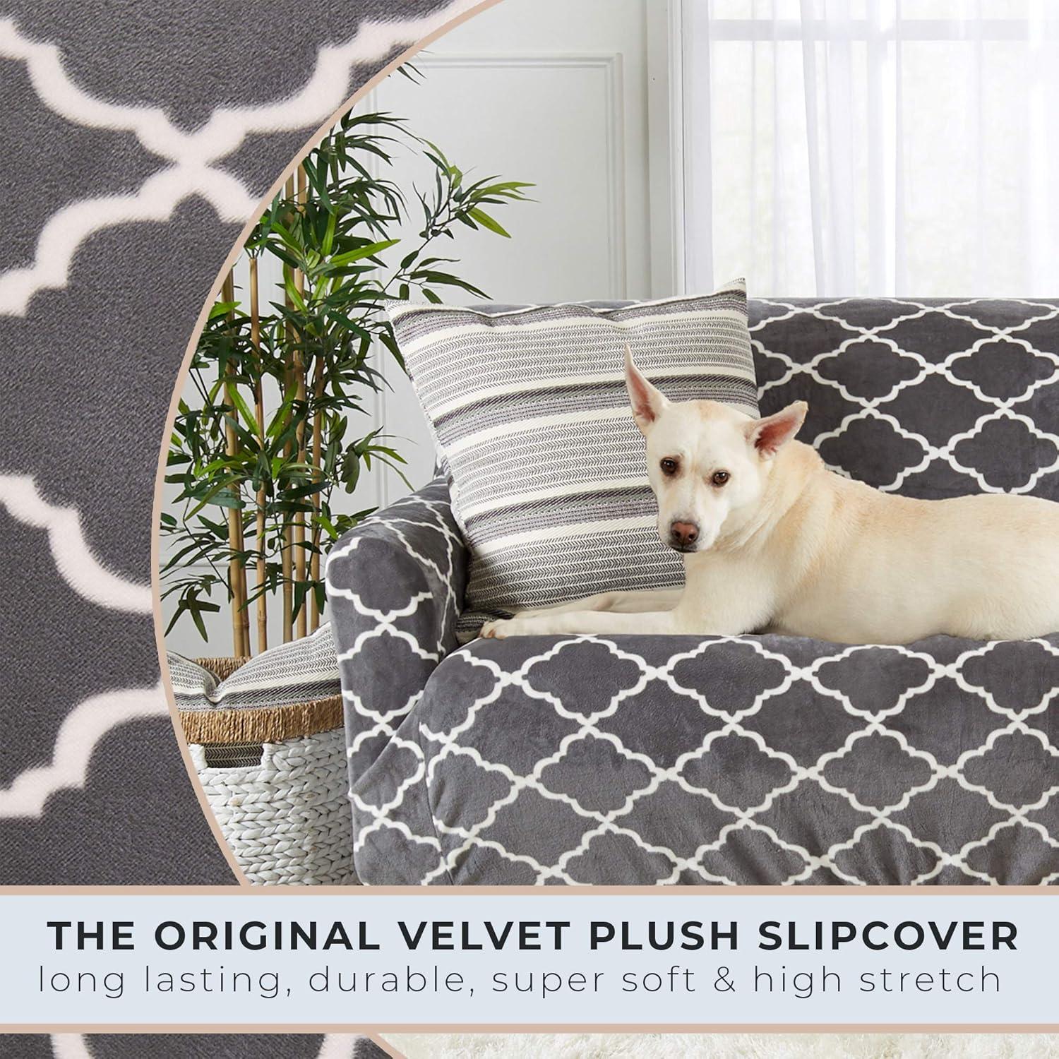 Lux Velvet Plush Grey Armchair Stretch Slipcover