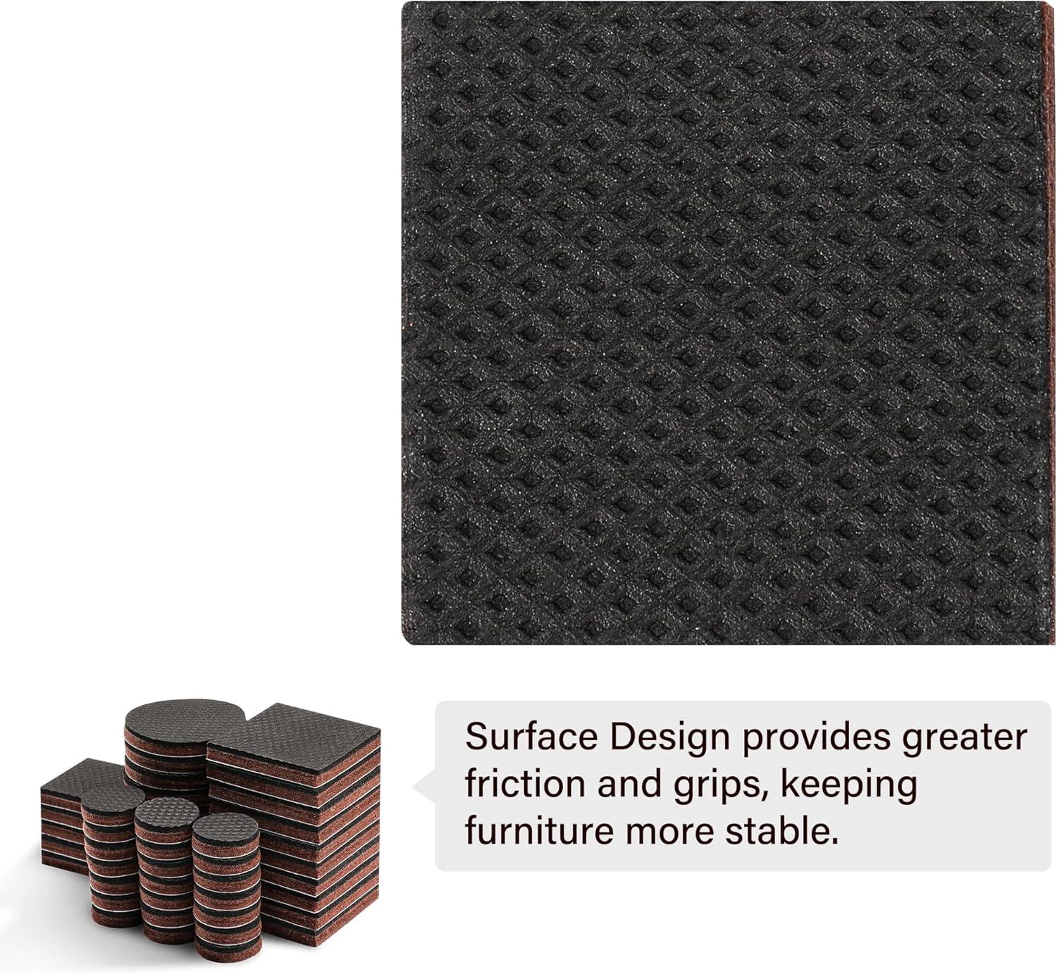 HAUSHOF 46-Piece Felt Furniture Pads, No Slip Furniture Pads Floor Protectors for Hardwood & Laminate Floors, Includes 2''(20pcs), 1.5''(5pcs), 1''(21pcs), Self-Adhesive, Anti-Scratch, Brown