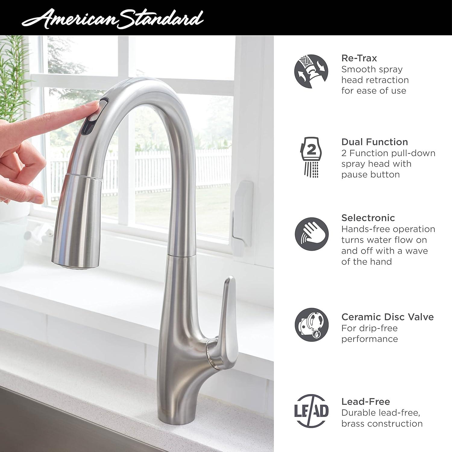 American Standard Avery Selectronic Single-Handle Pull-Down Sprayer Kitchen Faucet in Stainless Steel
