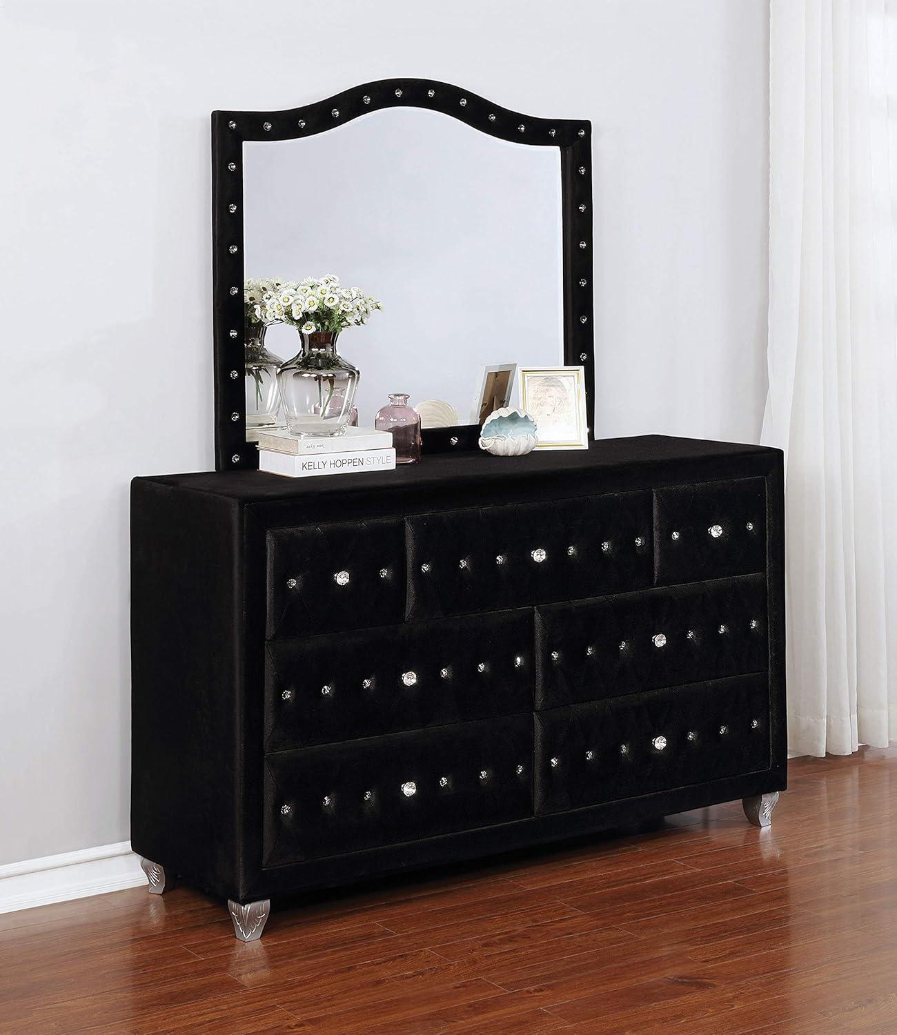 Deanna Button Tufted Dresser Mirror Black