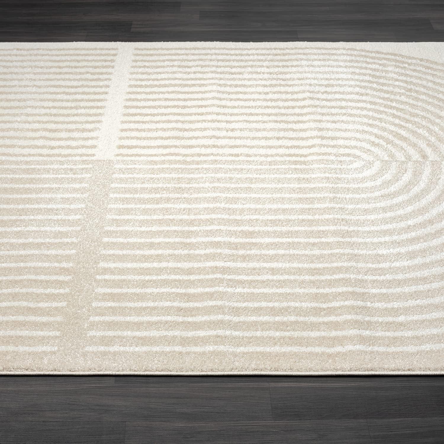 Ivory Geometric 6' x 9' Synthetic Easy-Care Area Rug