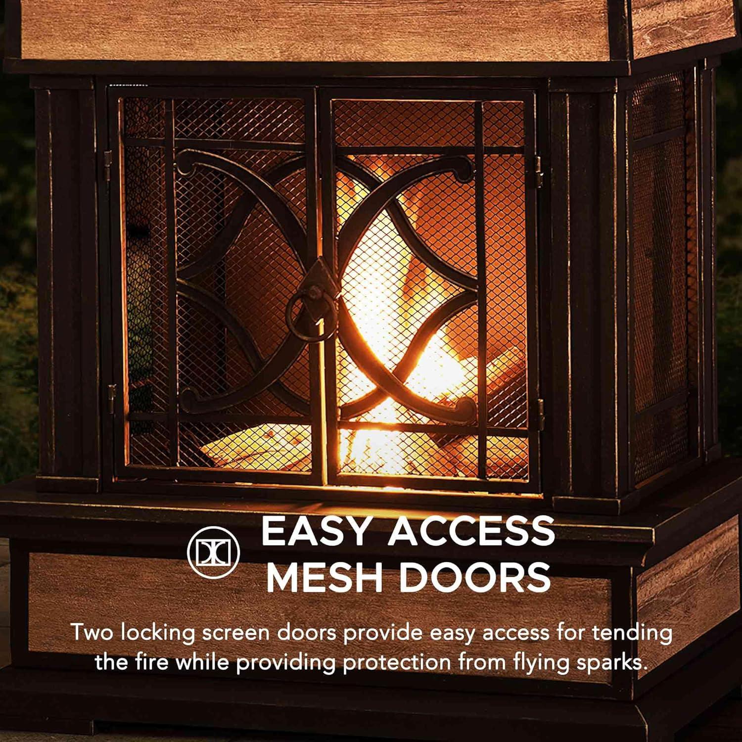 SUNJOY Outdoor 57 inch Steel Wood Burning Fireplace with Fire Poker and Rain Cover