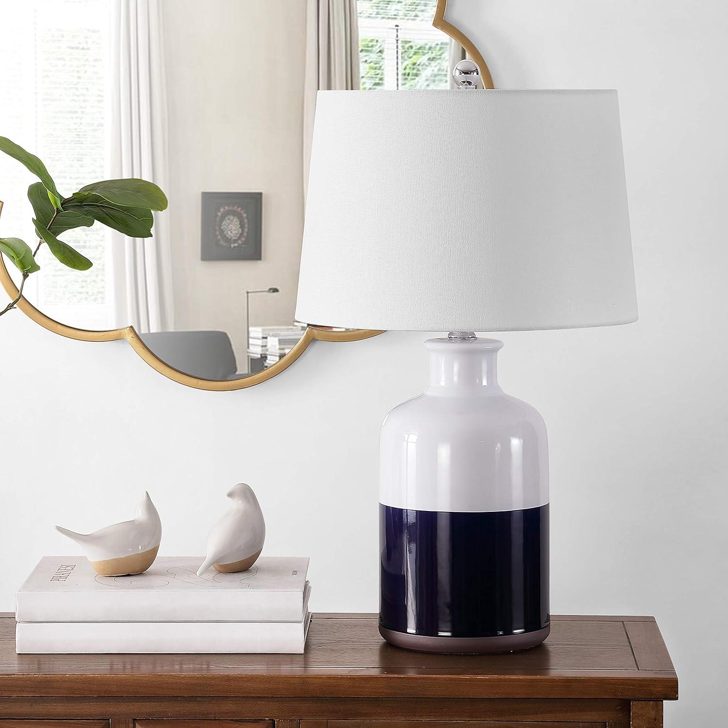 Dani Ceramic Table Lamp - White/Navy - Safavieh.