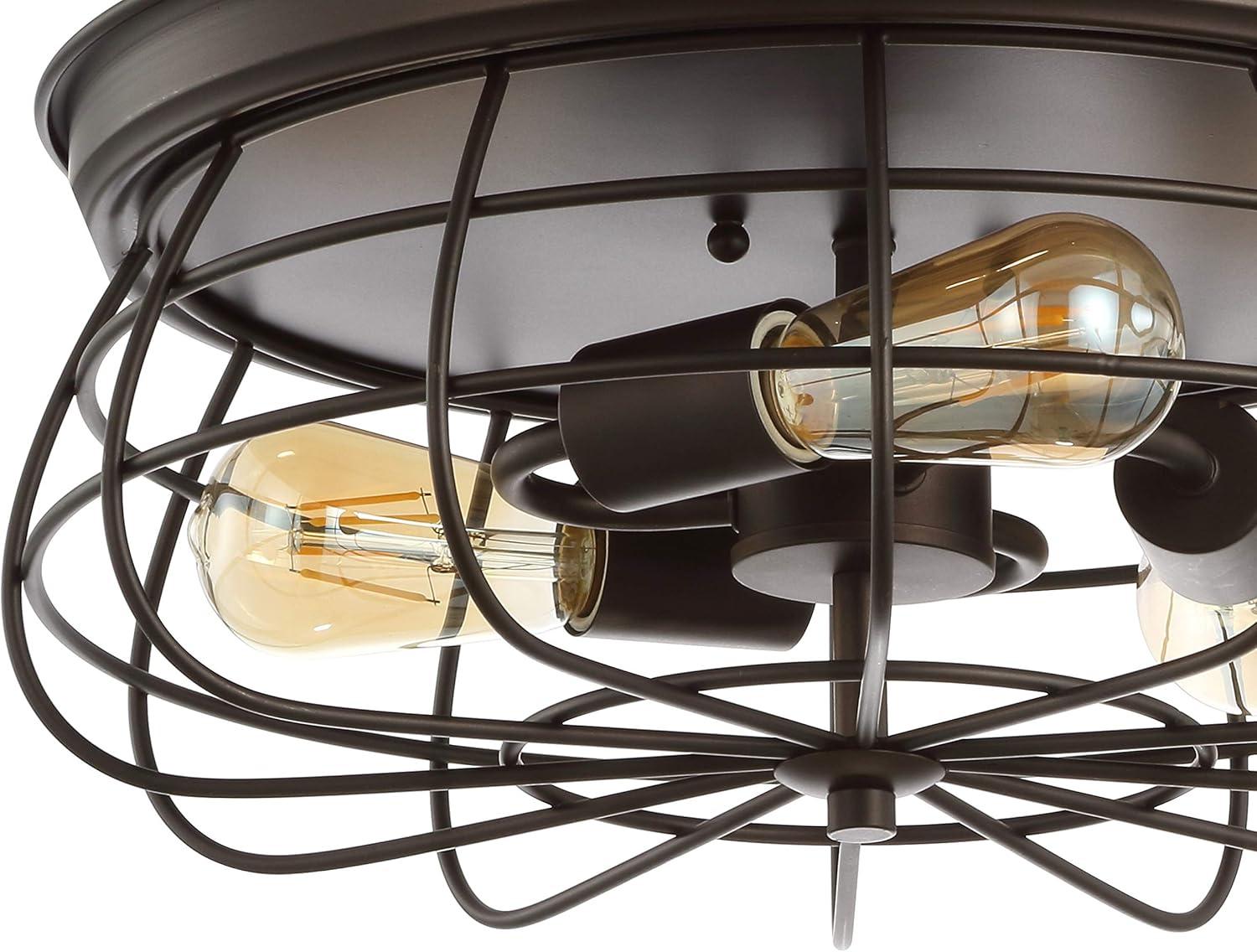 Calvia 15.7" 3-Light Farmhouse Metal Cage Flush Mount, Oil Rubbed Bronze