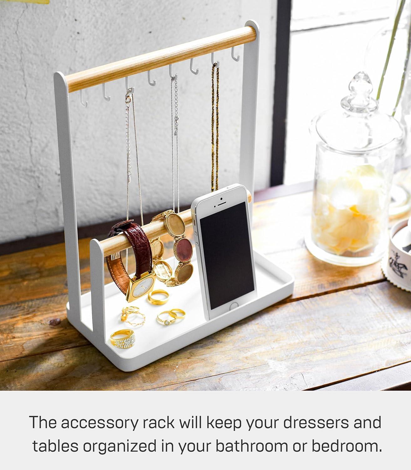 Tosca Yamazaki Home 4-Tier Accessory Tray, Jewelry Holder & Storage Organizer, Steel + Wood, Handles