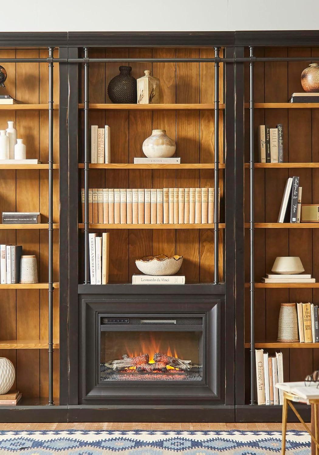 Birch Lane™ Lizzy 8' Tall Wood Bookcase with Fireplace Insert, Storage Organizer, Fully Assembled