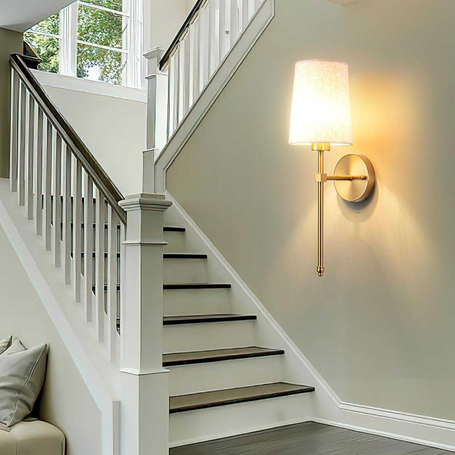 Battery Operated Wall Sconce Set Of Two with Remote Control, Indoor Not Hardwired Dimmable Battery Operated Wall Sconce Light Fixture with Fabric Linen Shade For Bedroom Living Room, Bulb Included ( C