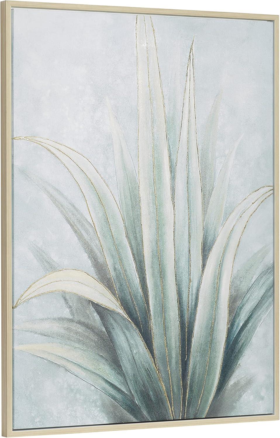 Agave-Inspired Green and Blue Acrylic Canvas Wall Art