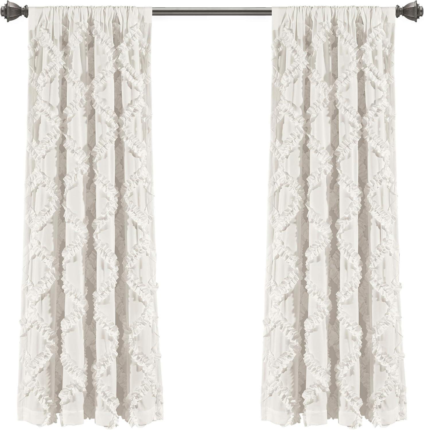 Ruffle Diamond Polyester Semi Sheer Curtain Pair