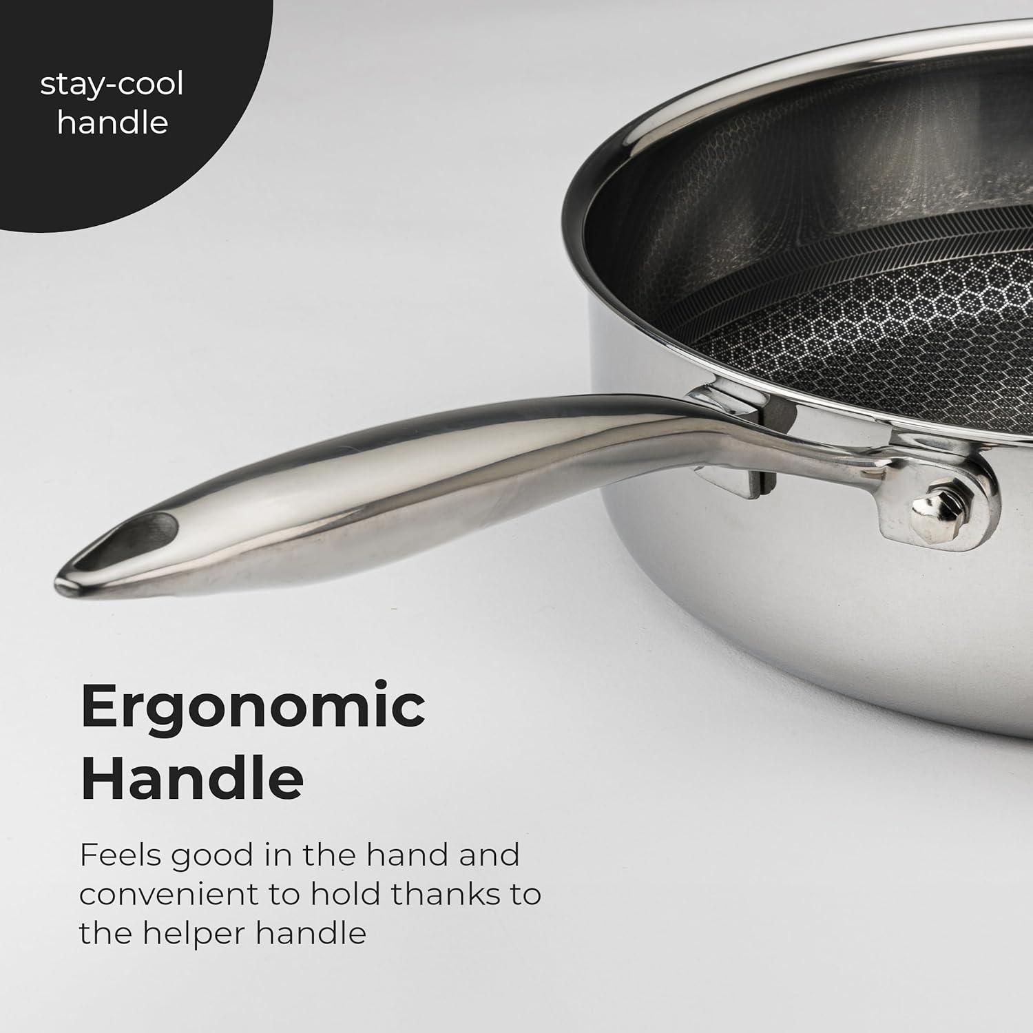 Black Cube by Frileing Hybrid Quick Release Stainless Steel 11" Saute Pan with Helper Handle and Lid