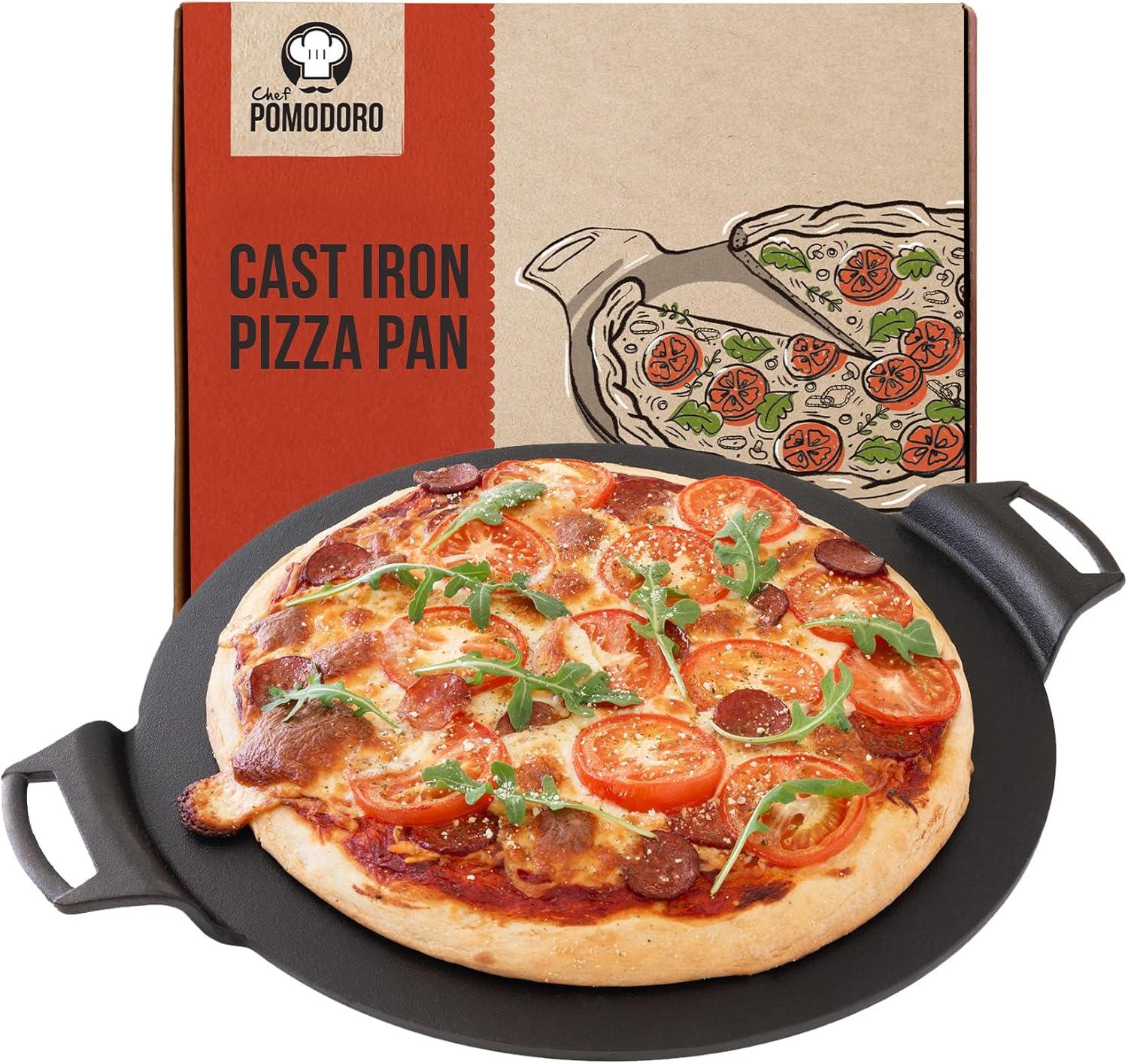 15-Inch Black Cast Iron Round Pizza Pan with Handles