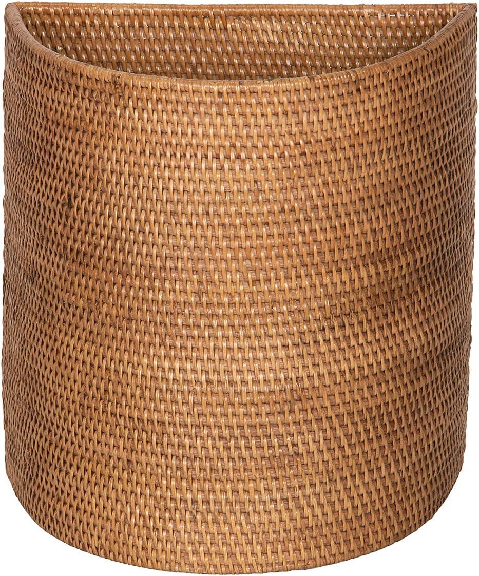 CodYinFI 1030082, Brown Handwoven Half-Moon Rattan Waste Basket