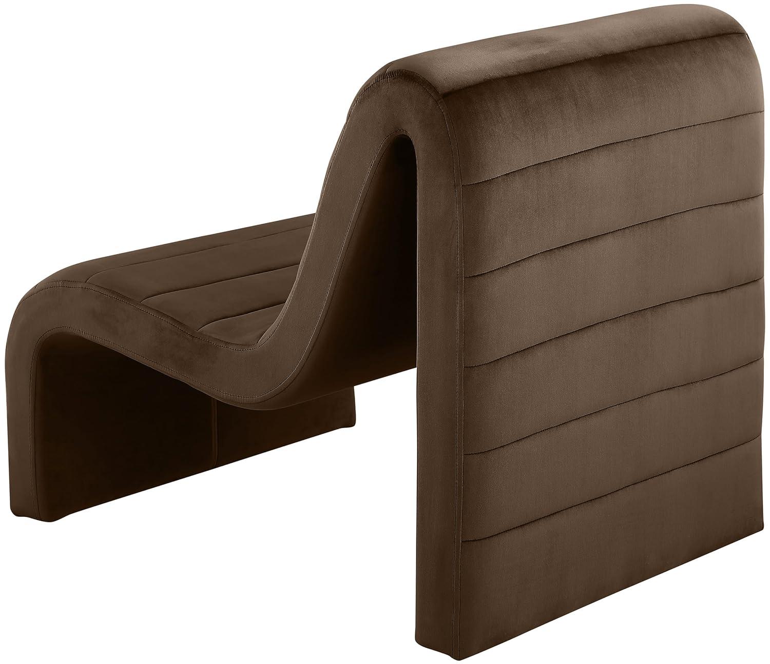 Meridian Furniture 403Brown Ivy Collection Modern | Contemporary Velvet Upholstered Accent Chair with Rich Brown Velvet, Channel Tufted Design, Curved Shape, 26.4" W x 37.4" D x 31.1" H, Brown