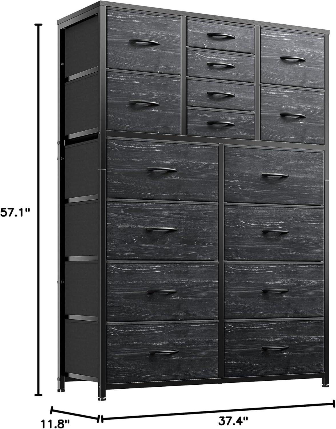 Bennium Dresser, Dresser for Bedroom with 16 Drawer, Bedroom Dressers & Chests of Drawers, Black Dresser for Bedroom, Tall Dresser for Bedroom with Deep Drawers for Closet Entryway, Black Wood Veins