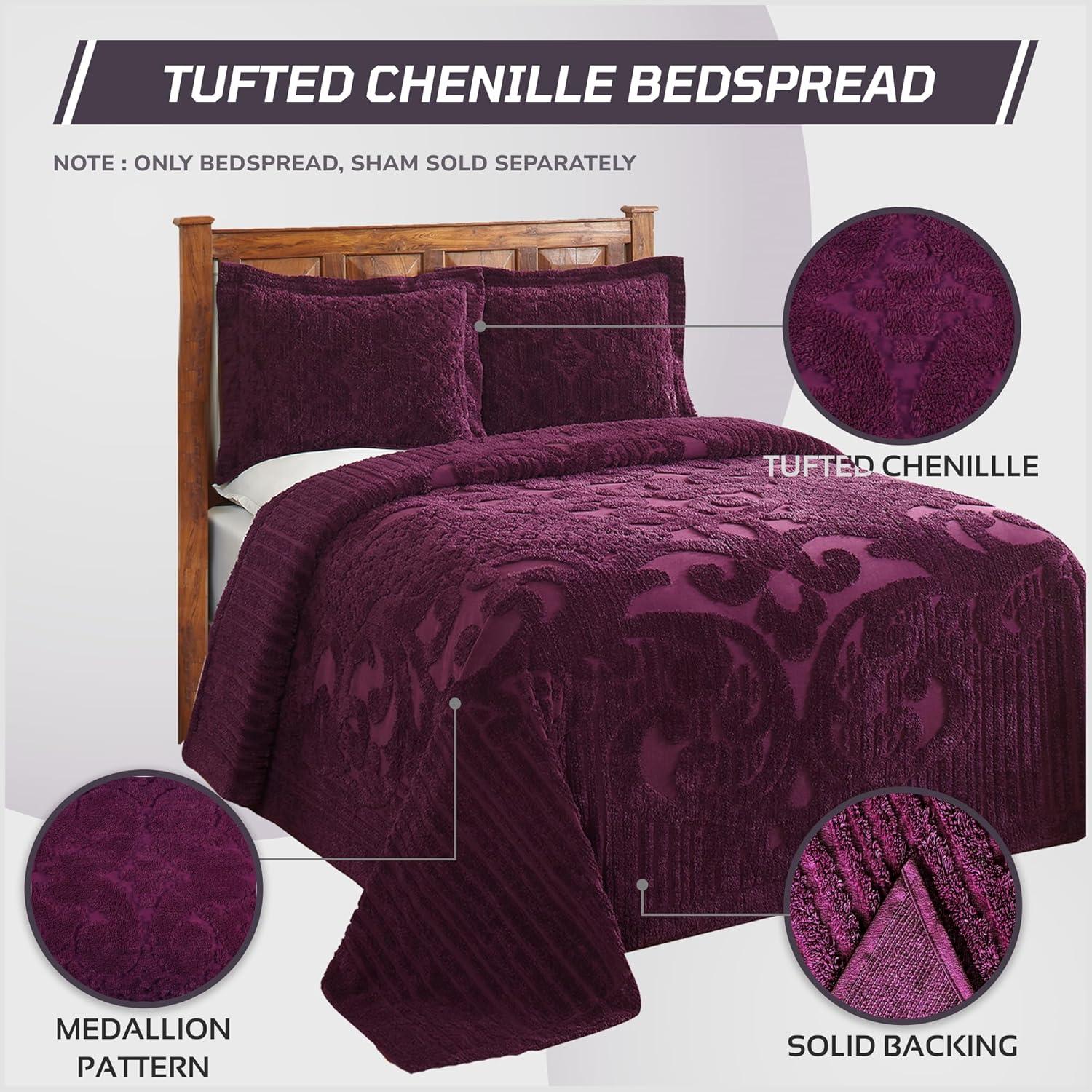 Better Trends Plum Ashton Medallion 100% Cotton Bedspread, for Adult, King