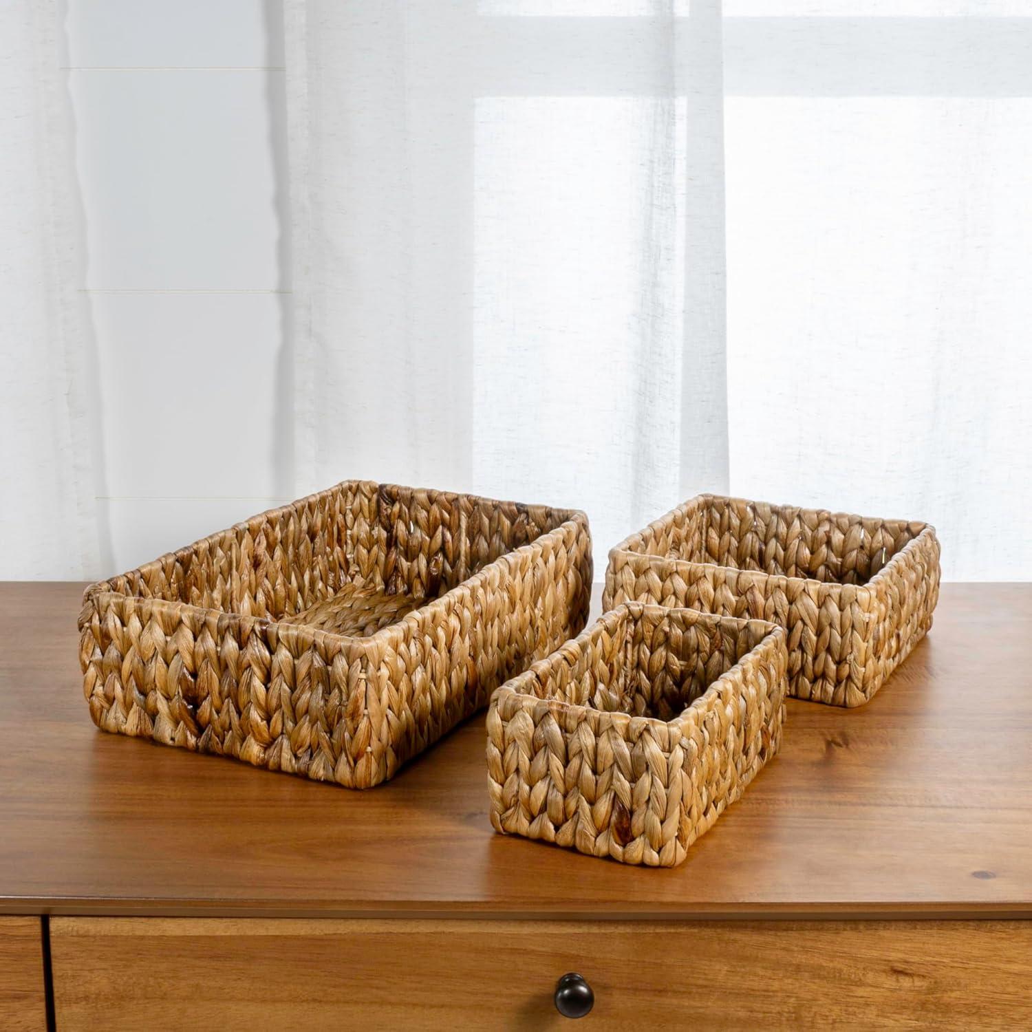 happimess Tress Minimalist Hand-Woven Hyacinth Nesting Baskets, Natural (Set of 3)