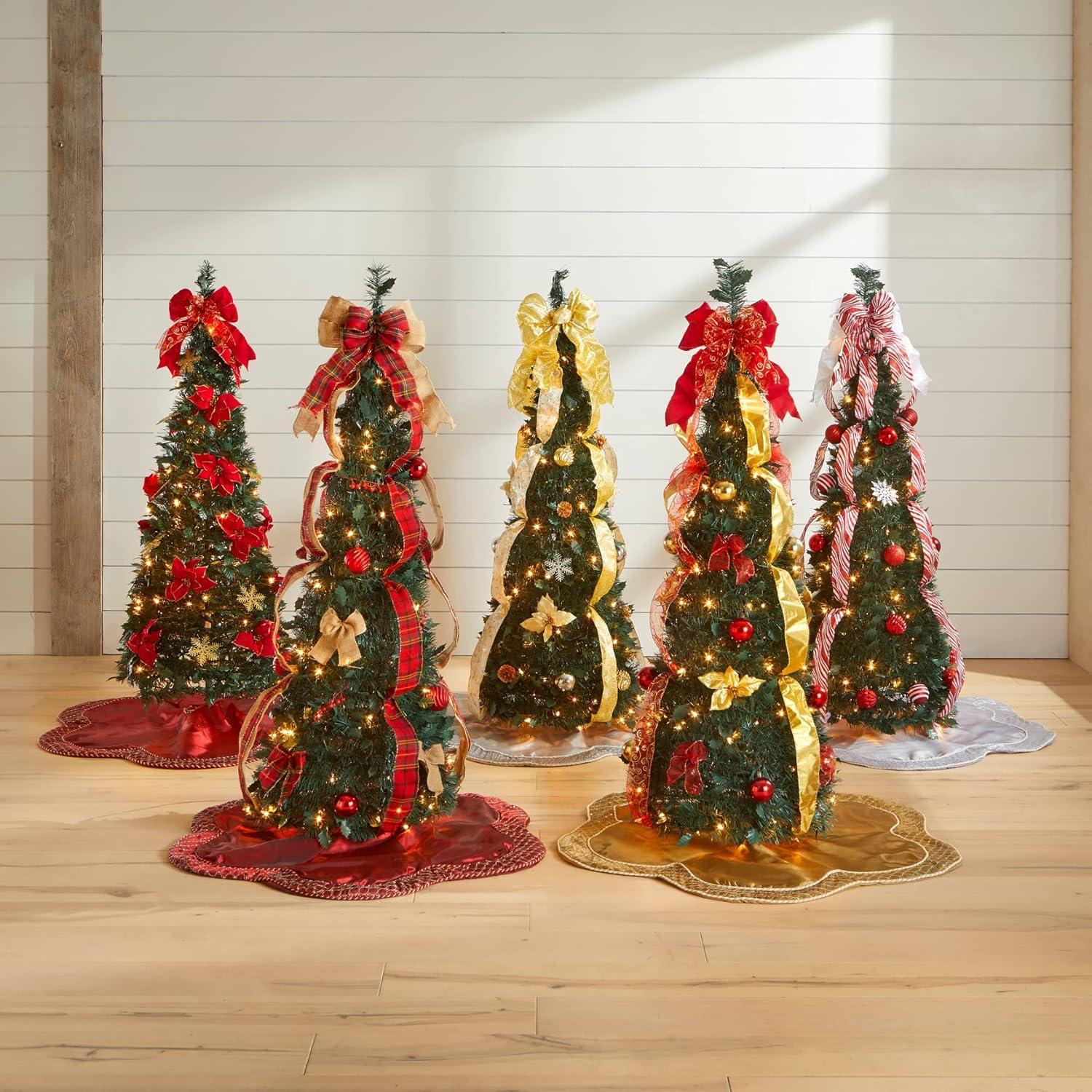 BrylaneHome Fully Decorated Pre-Lit 41/2' Pop-Up Christmas Tree - Silver Gold