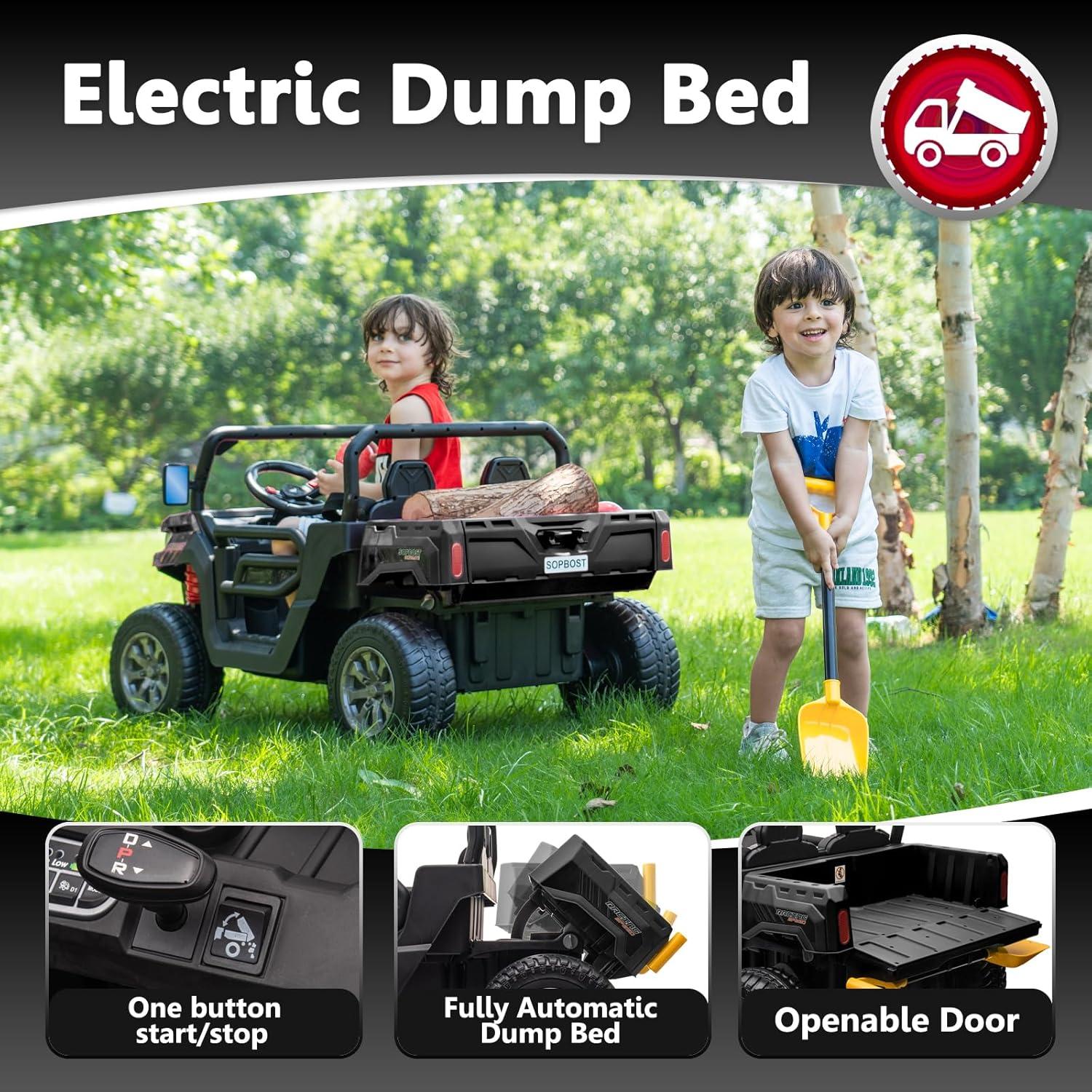 4 Wheels 24V Ride on Dump Truck Toys 2 Seater Kids Ride On UTV Car with Remote Control,Electric Dump Bed