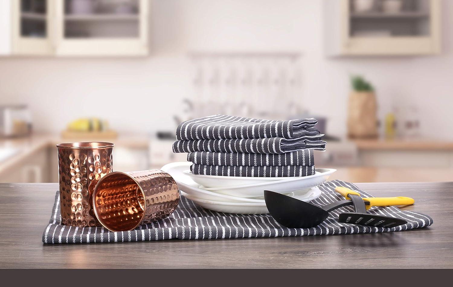 Lavish Touch Brookyn Stripe Kitchen Towel 18x28 inch,100% Cotton, Set of 6 Charcoal