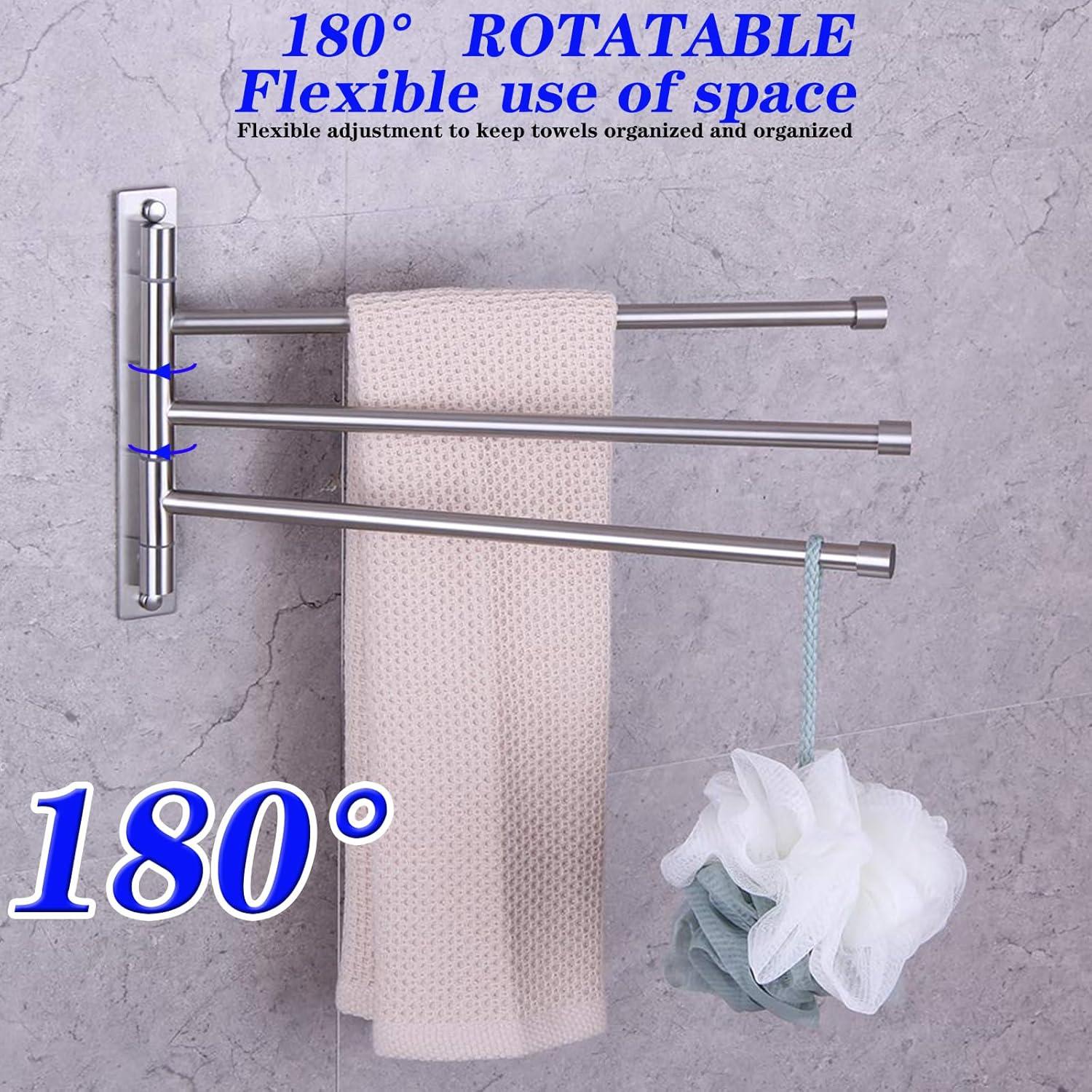 GERZWY Bath Towel Holder Swing Out Towel Bar SUS 304 Stainless Steel Bathroom Hand Towel Rack 3-Bar Folding Arm Swivel Hanger Wall Mount Brushed Finish HYG03-LS