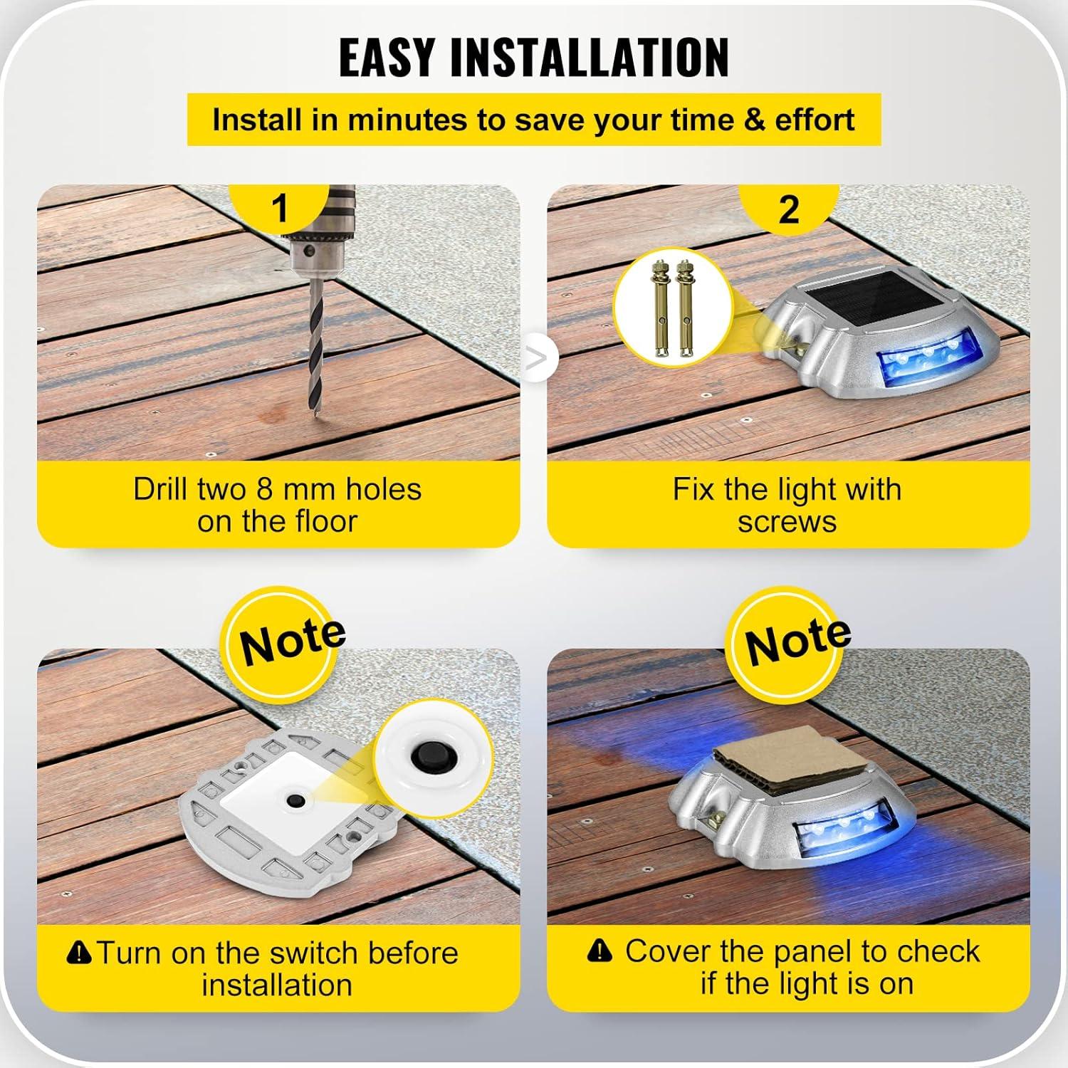 Solar Dock Lights Low Voltage Solar Powered Integrated LED Metal Pathway Light Pack (Set of 12)