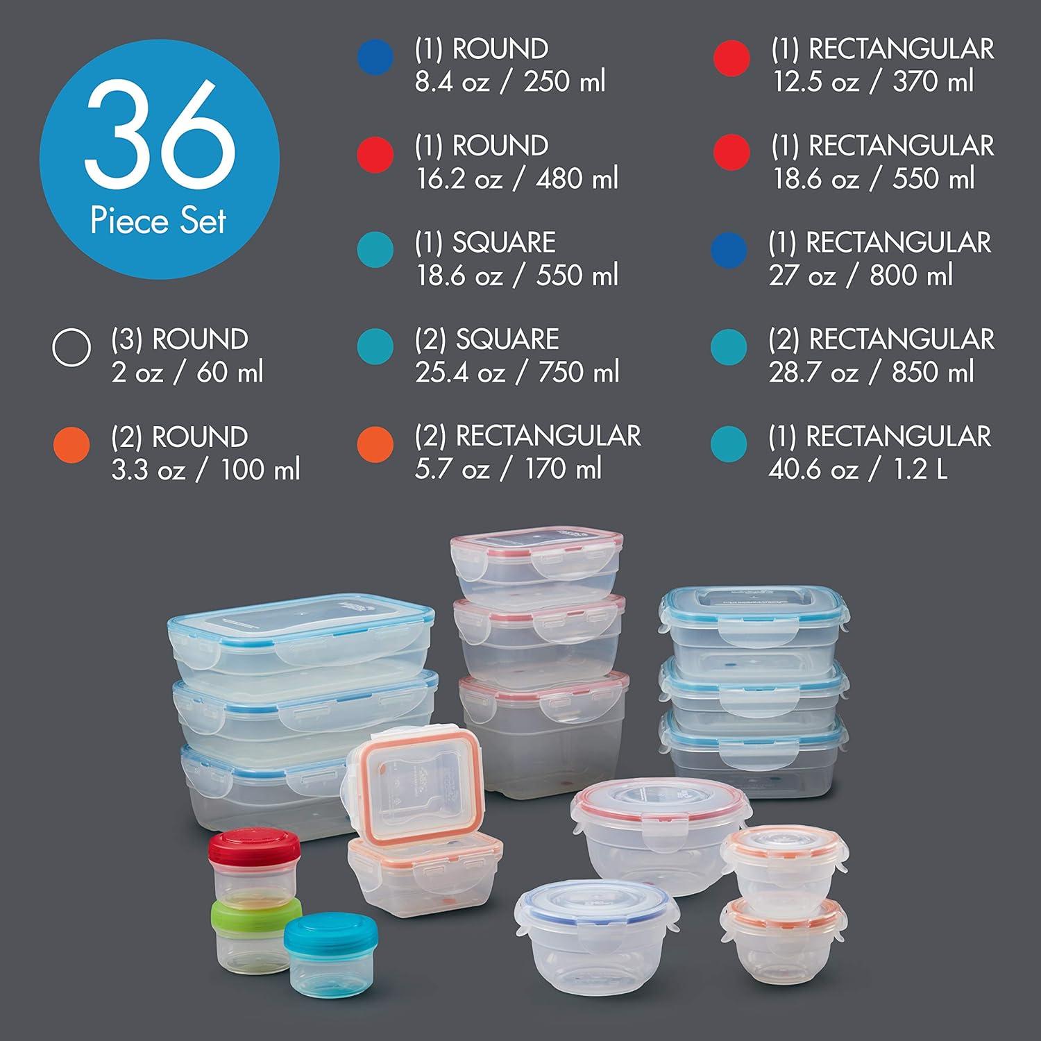 Clear BPA-Free Plastic Food Storage Container Set, 36-Piece