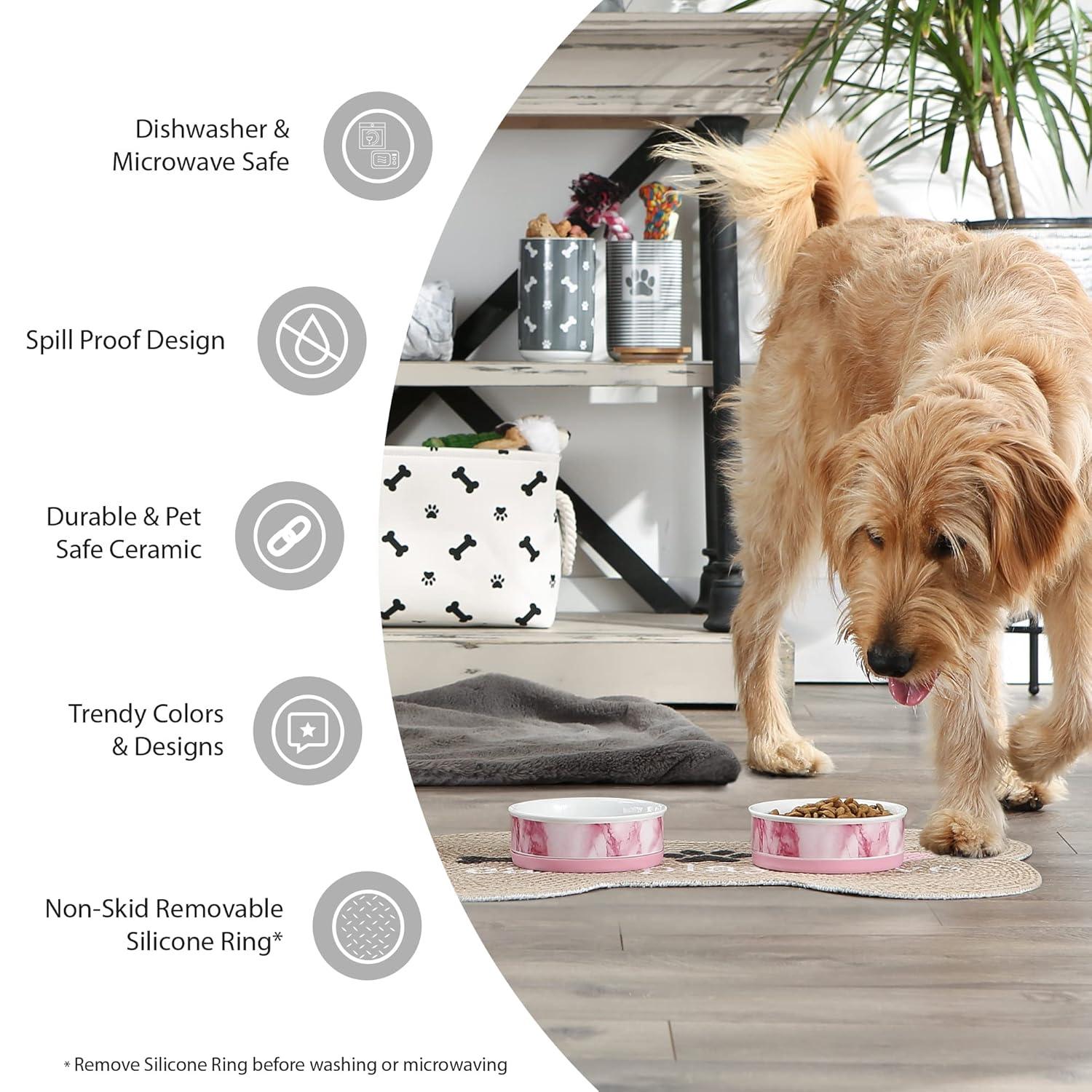 Bone Dry Pet Bowl - White Marble - Medium 6Dx2H Set/2