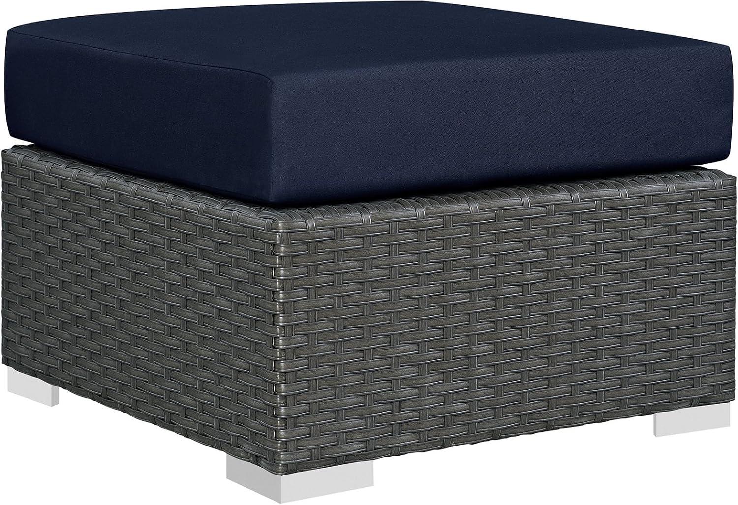 Modway Sojourn Aluminum and Rattan Patio Ottoman in Canvas/Navy