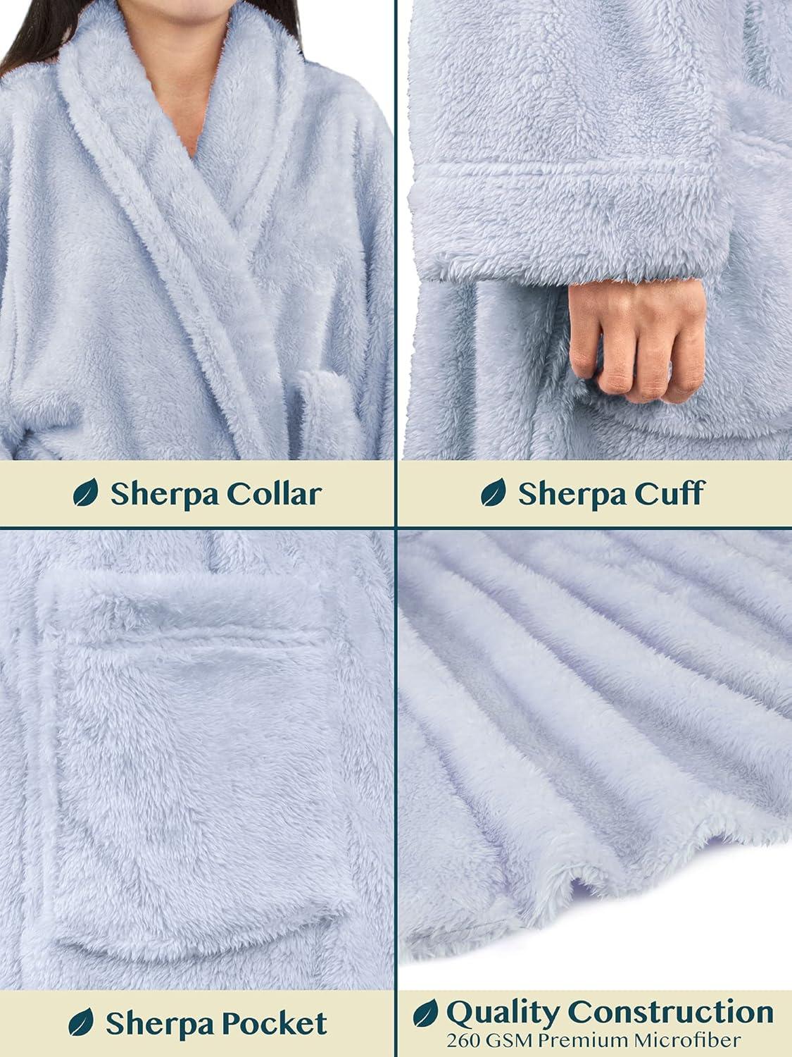 Dusty Blue XL/2XL Plush Fleece Sherpa Bathrobe