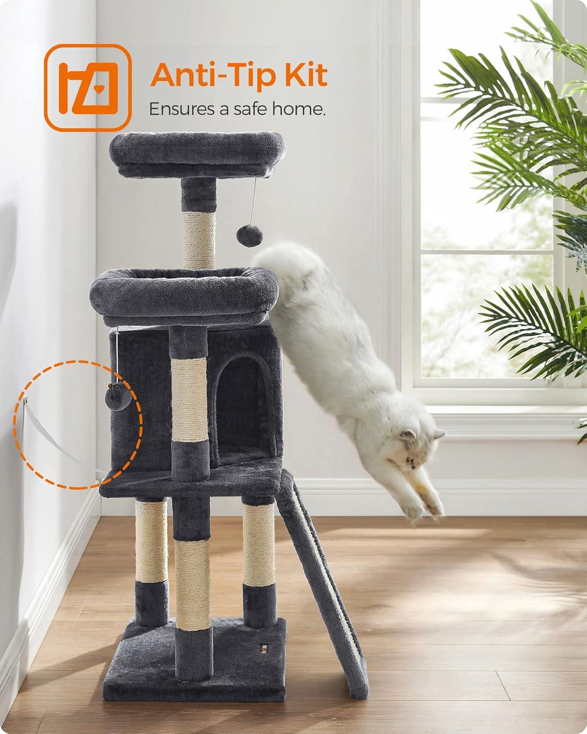 FEANDREA 45.3-Inch Cat Tower, Cat Tree for Indoor Cats, Cat Condo, Smoky Gray