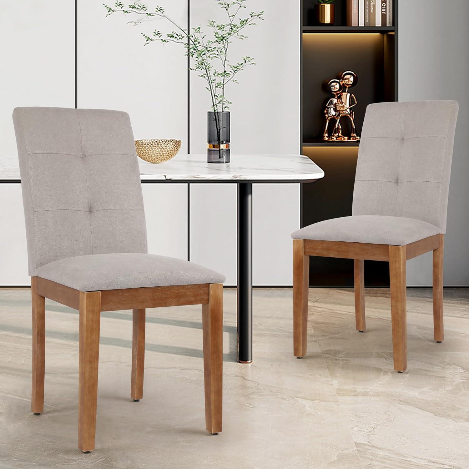 KriKac Dining Chairs Set of 2, Modern Upholstered Fabric Dining Room Chairs, Armless Kitchen Chairs with Wood Legs and Padded Seat for Living Room, Bedroom, Kitchen (Grey)