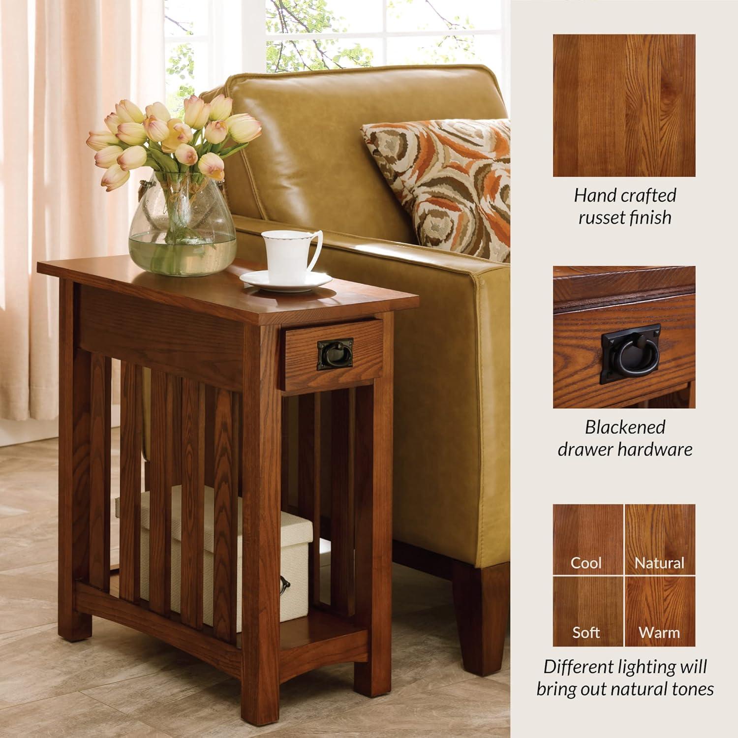 Mission End Table with Shelf - Medium Oak - Leick Home: Sleek Design, Drawer, Lower Display Shelf