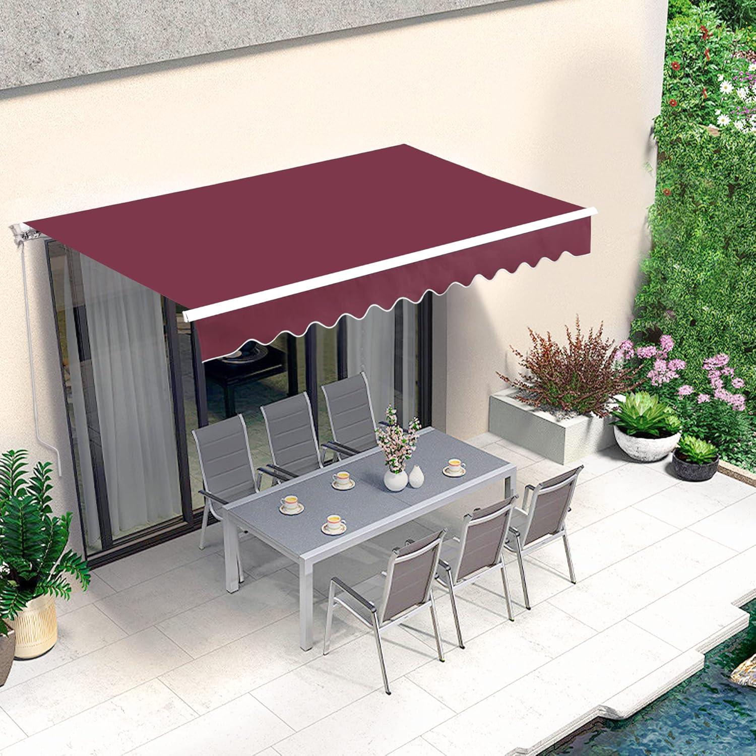 Burgundy 12' x 10' Manual Retractable Patio Awning