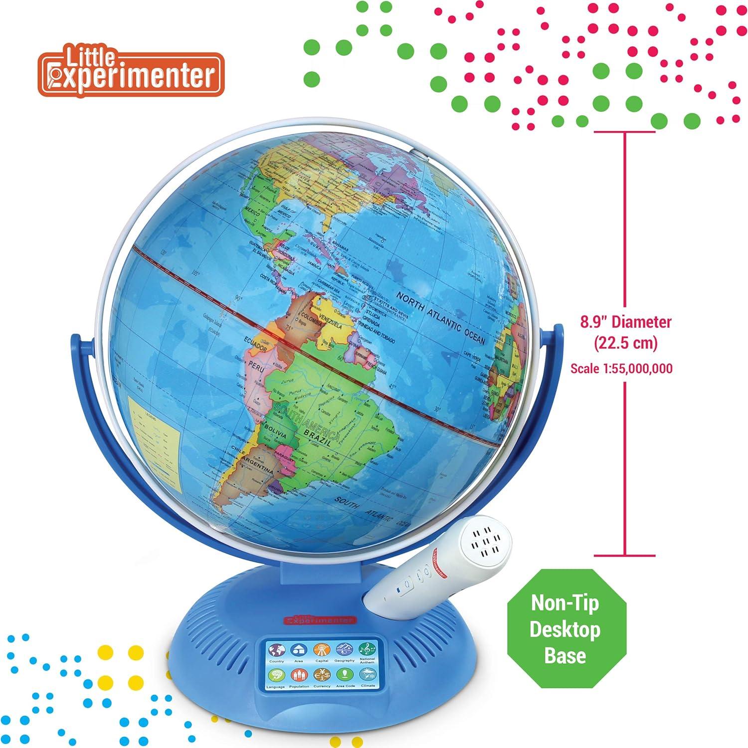 Little Experimenter 9" Multicolor World Globe, Tabletop Geographic Globes, Interactive Globe with Smart Pen