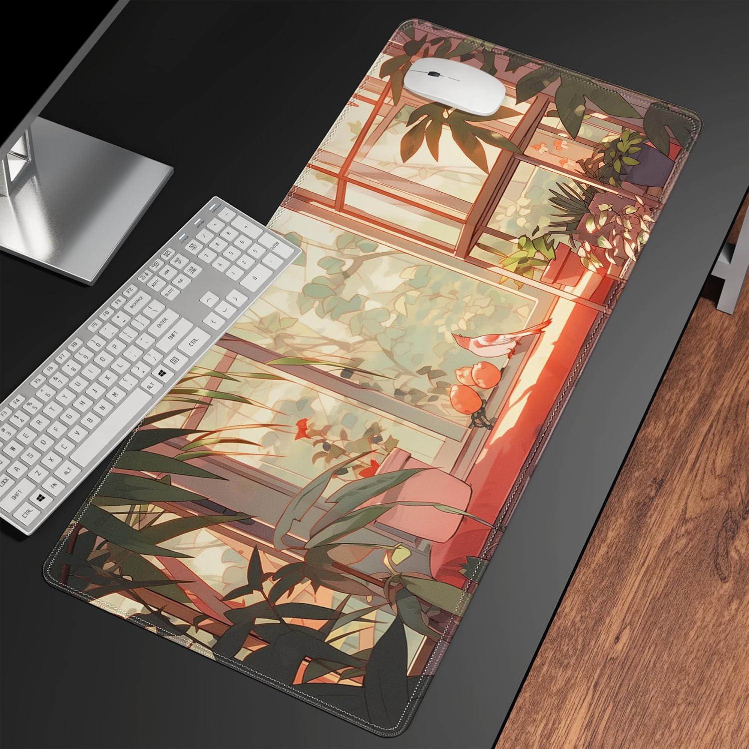 Cute Bird Large Gaming Mouse Pad,XL Mouse Pad Gaming 31.5 X 11.8 in Mouse Mat Desk Pad,Large Desk Mat Extended Keyboard Pad Mousepad with Non-Slip Base and Stitched Edge for Gaming Home Office