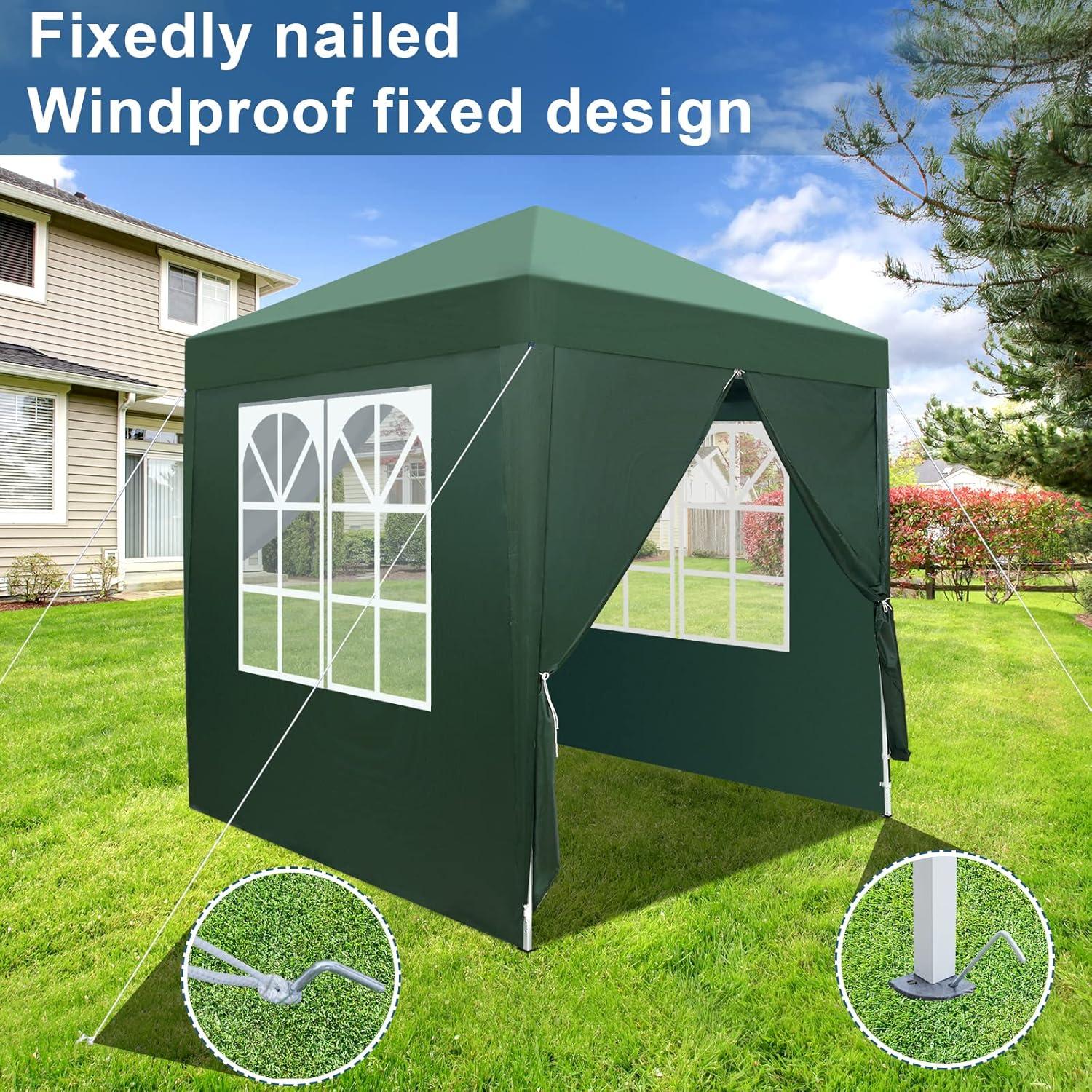 Green 6.5 ft Square Pop-Up Canopy Tent with Windows