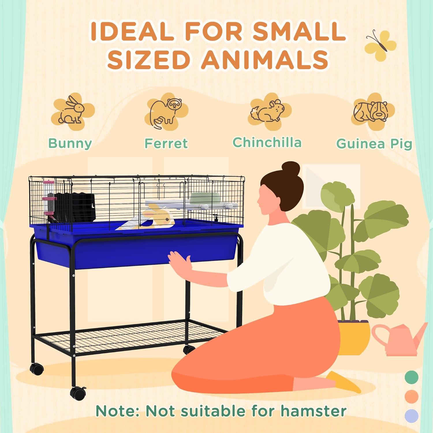 PawHut Two-Story Small Animal Cage Removable from Stand, Guinea Pig, Hedgehog, Chinchilla, Ferret, Shelf & Wheels