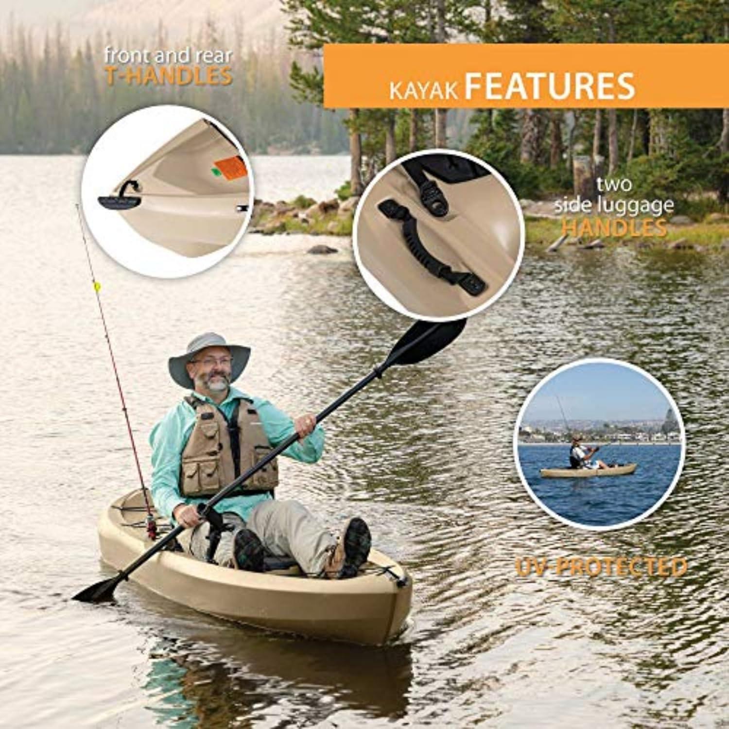 Lifetime Tamarack Angler Sit-On-Top Kayak with Paddle, Tan, 120"