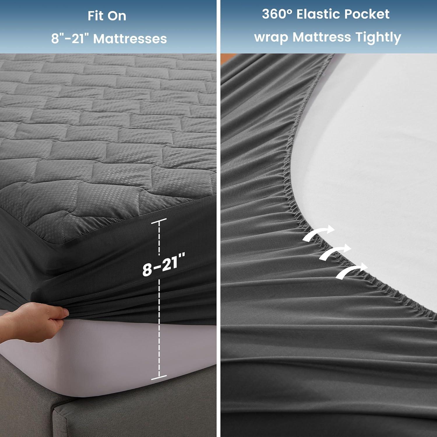 SLEEP ZONE Waterproof Mattress Protector Pad Full Machine Washable, Breathable Mattress Topper with Deep Pockets, All-Season Use, Hotel Quality (Full, Grey)